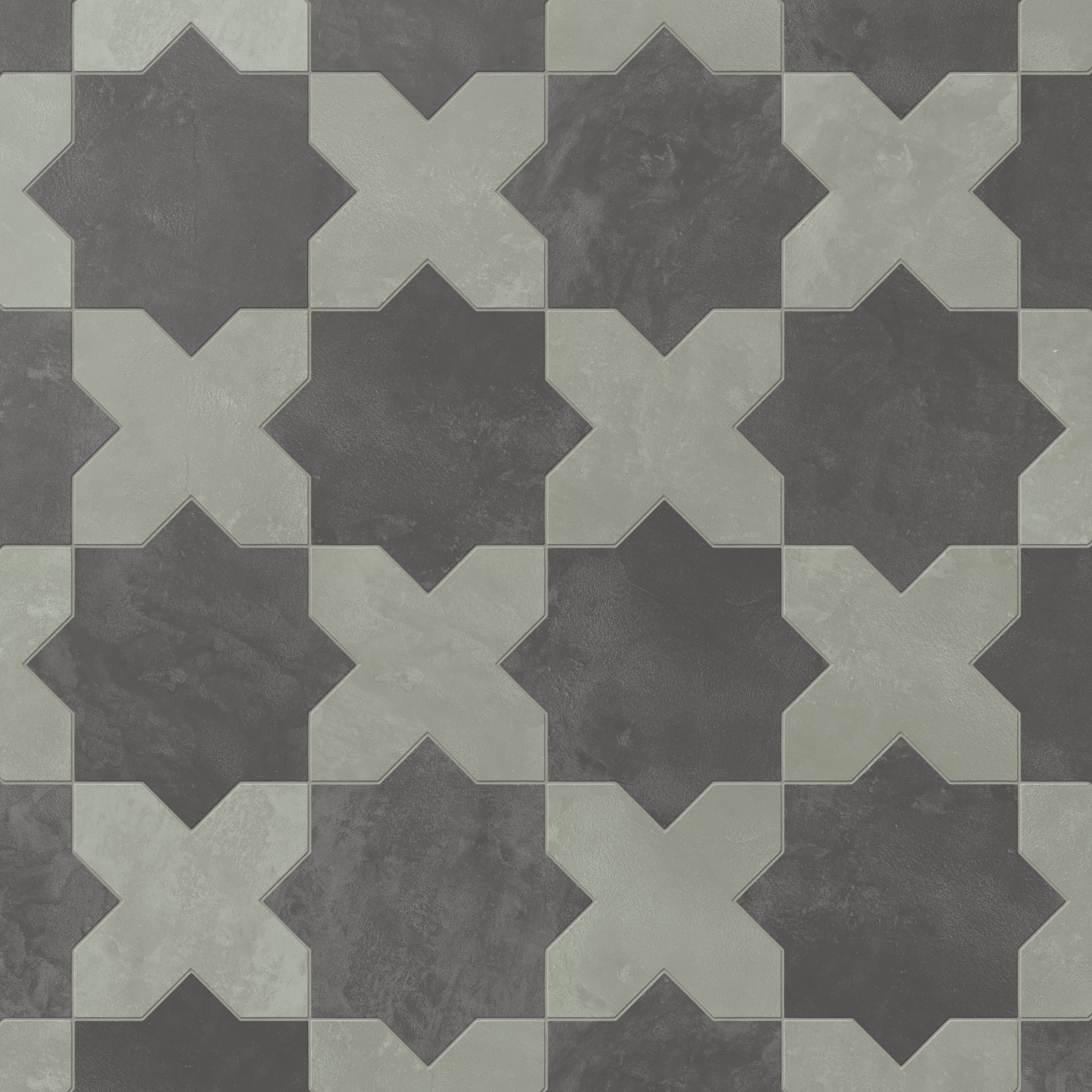 Isabel 11x11 Matte Porcelain Tile Star in Charcoal and Cross in Seasalt