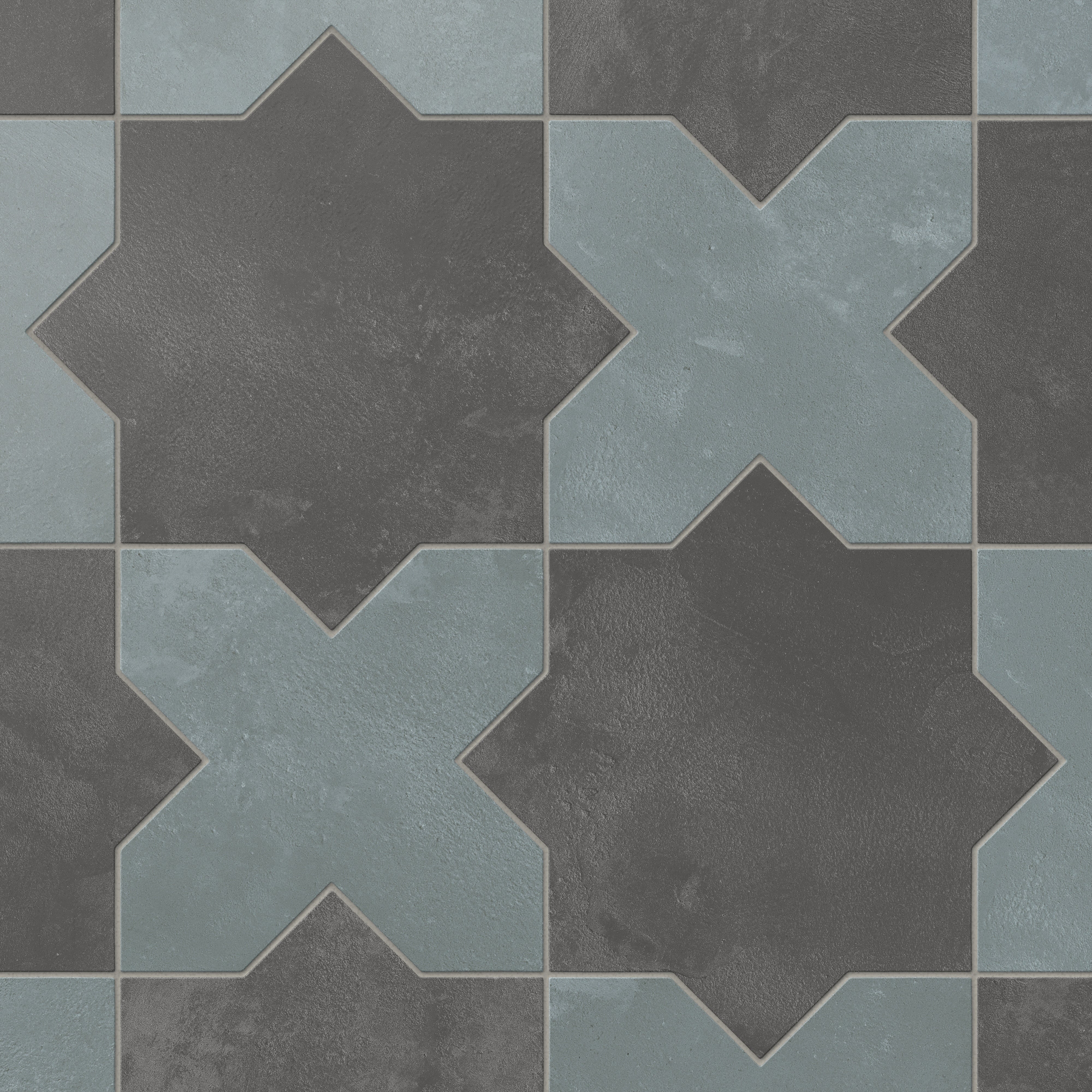 Isabel 11x11 Matte Porcelain Tile Star in Charcoal and Cross in Slate