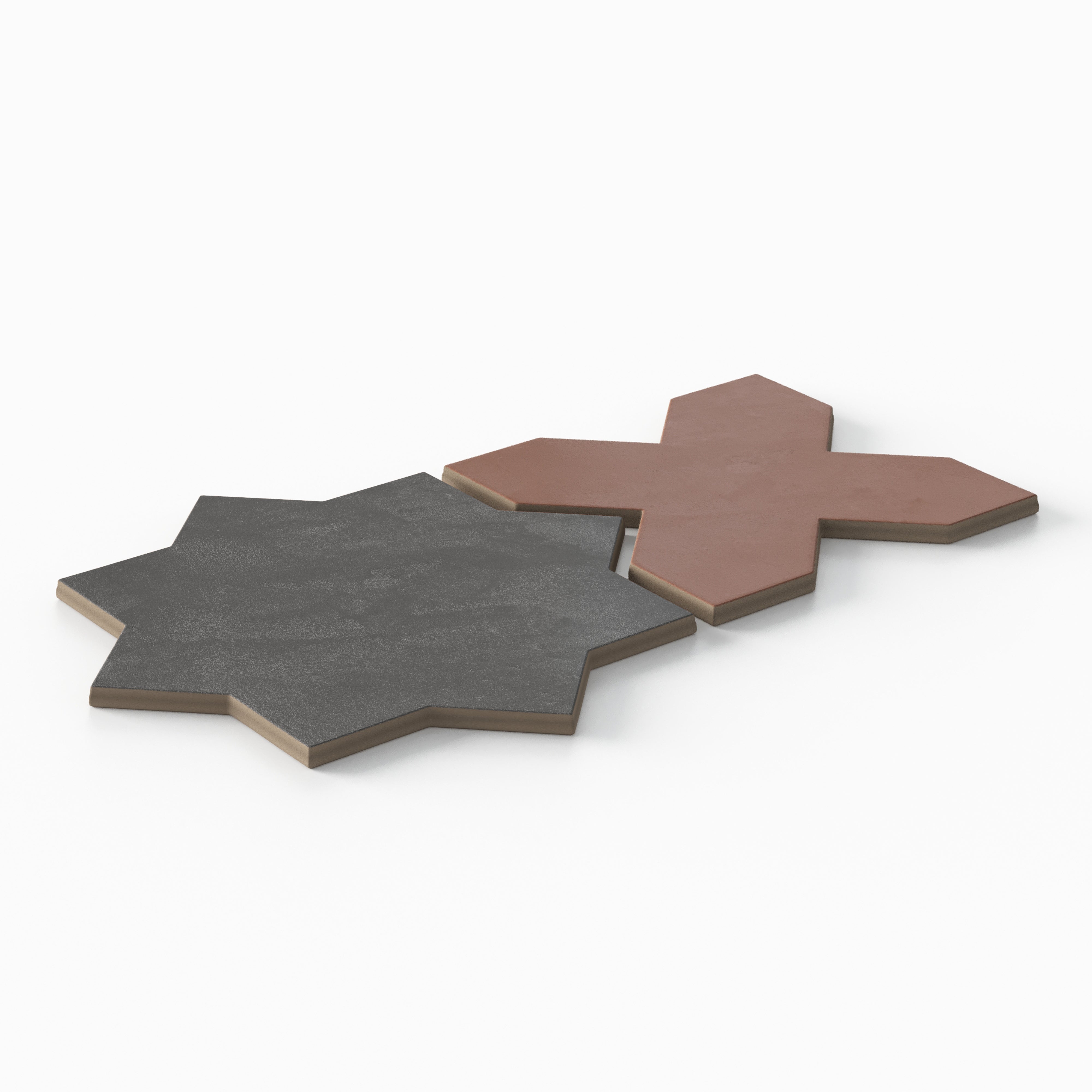 Isabel 11x11 Matte Porcelain Tile Star in Charcoal and Cross in Rust
