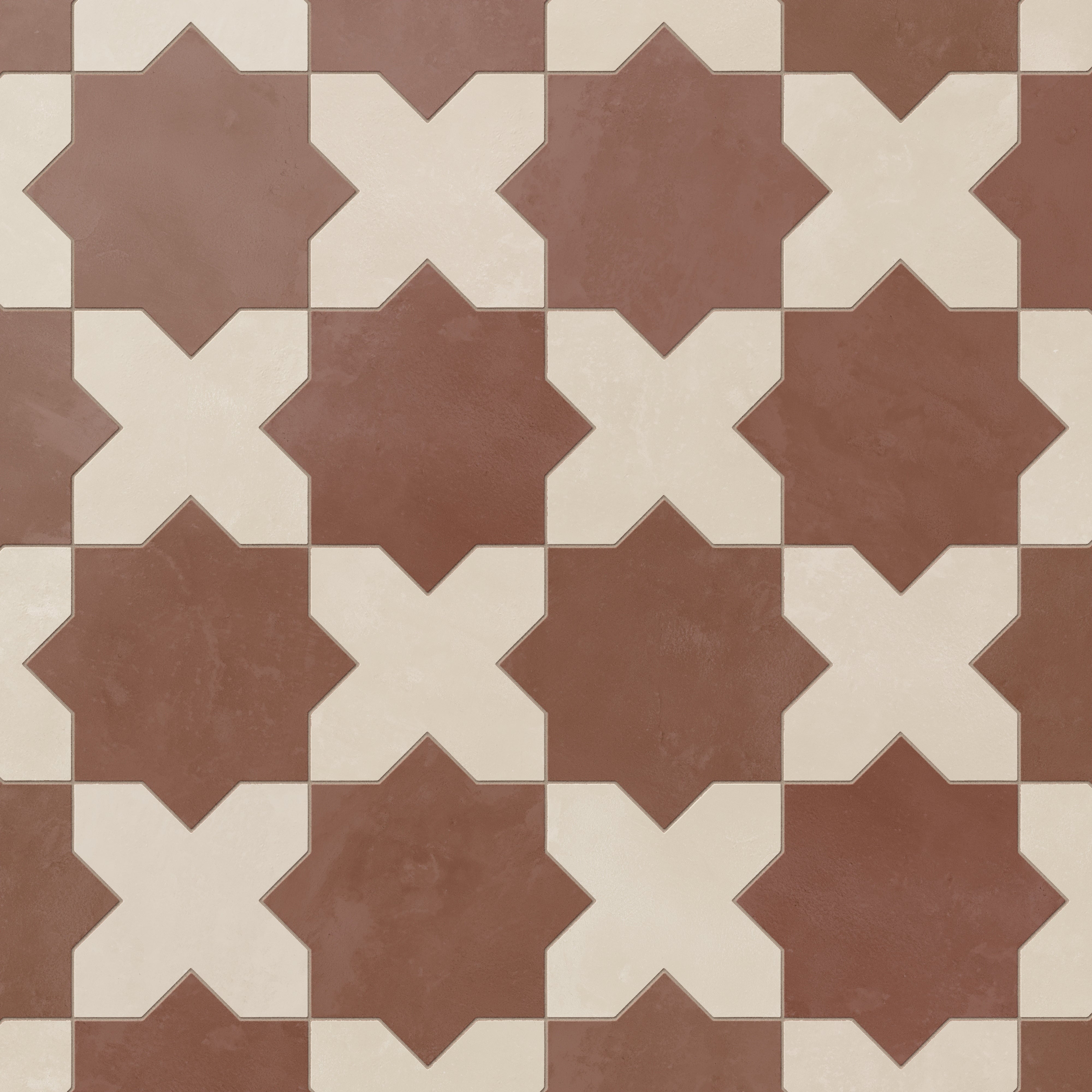 Isabel 11x11 Matte Porcelain Tile Star in Rust and Cross in Cream