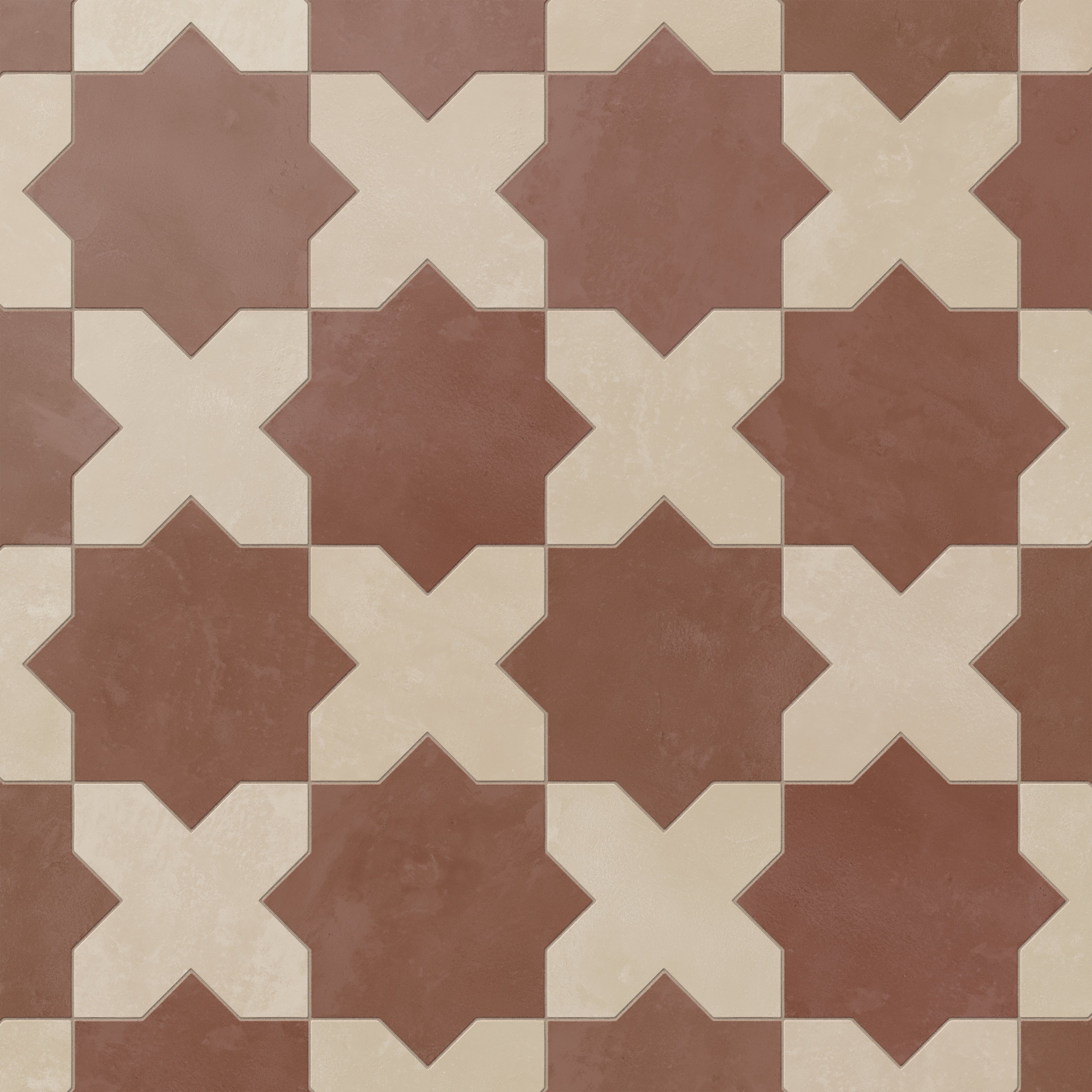 Isabel 11x11 Matte Porcelain Tile Star in Rust and Cross in Bone