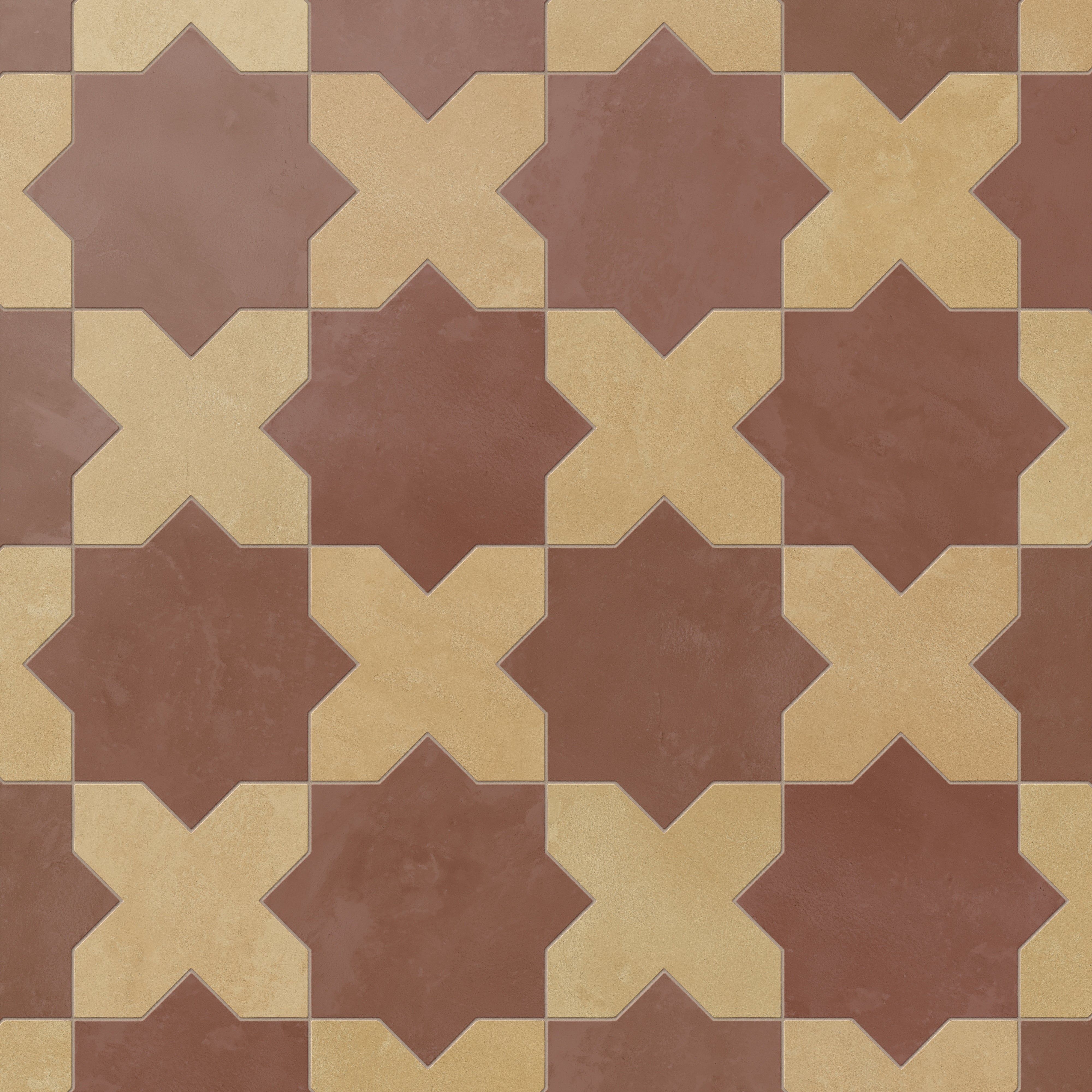 Isabel 11x11 Matte Porcelain Tile Star in Rust and Cross in Daffodil