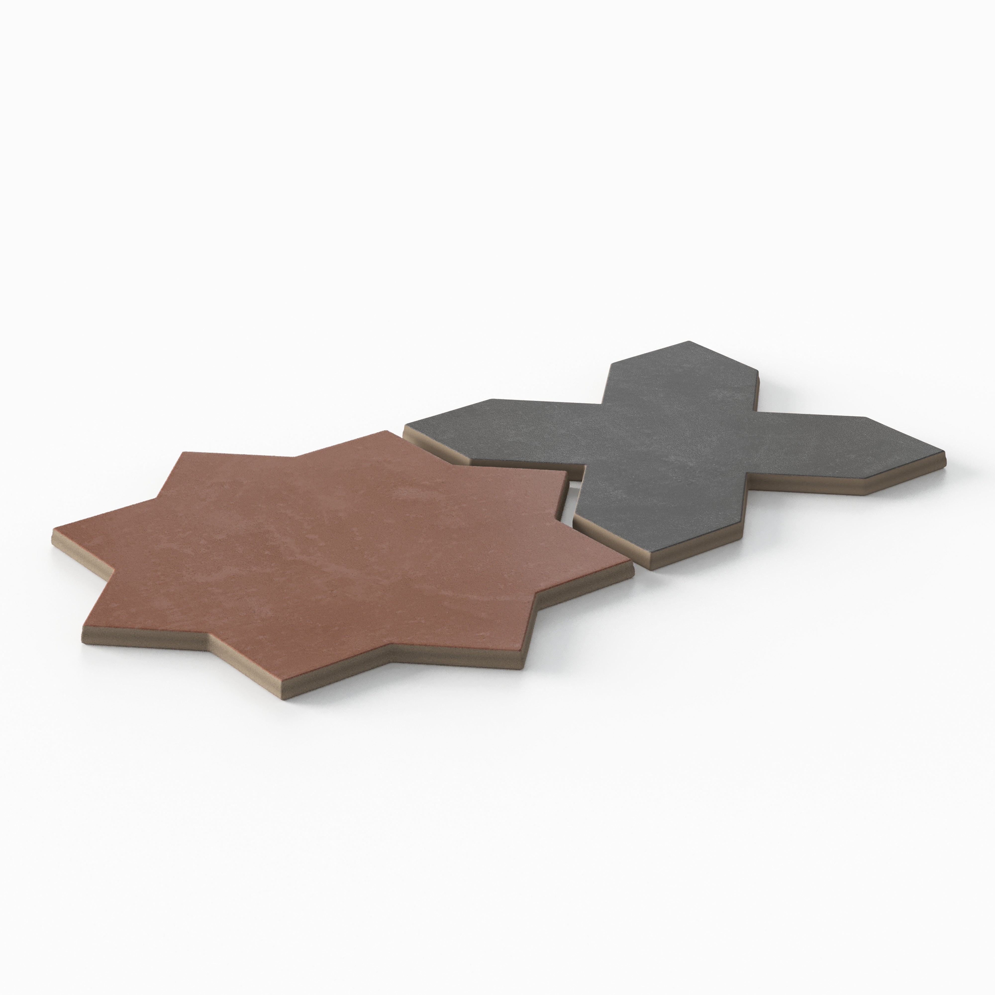 Isabel 11x11 Matte Porcelain Tile Star in Rust and Cross in Charcoal