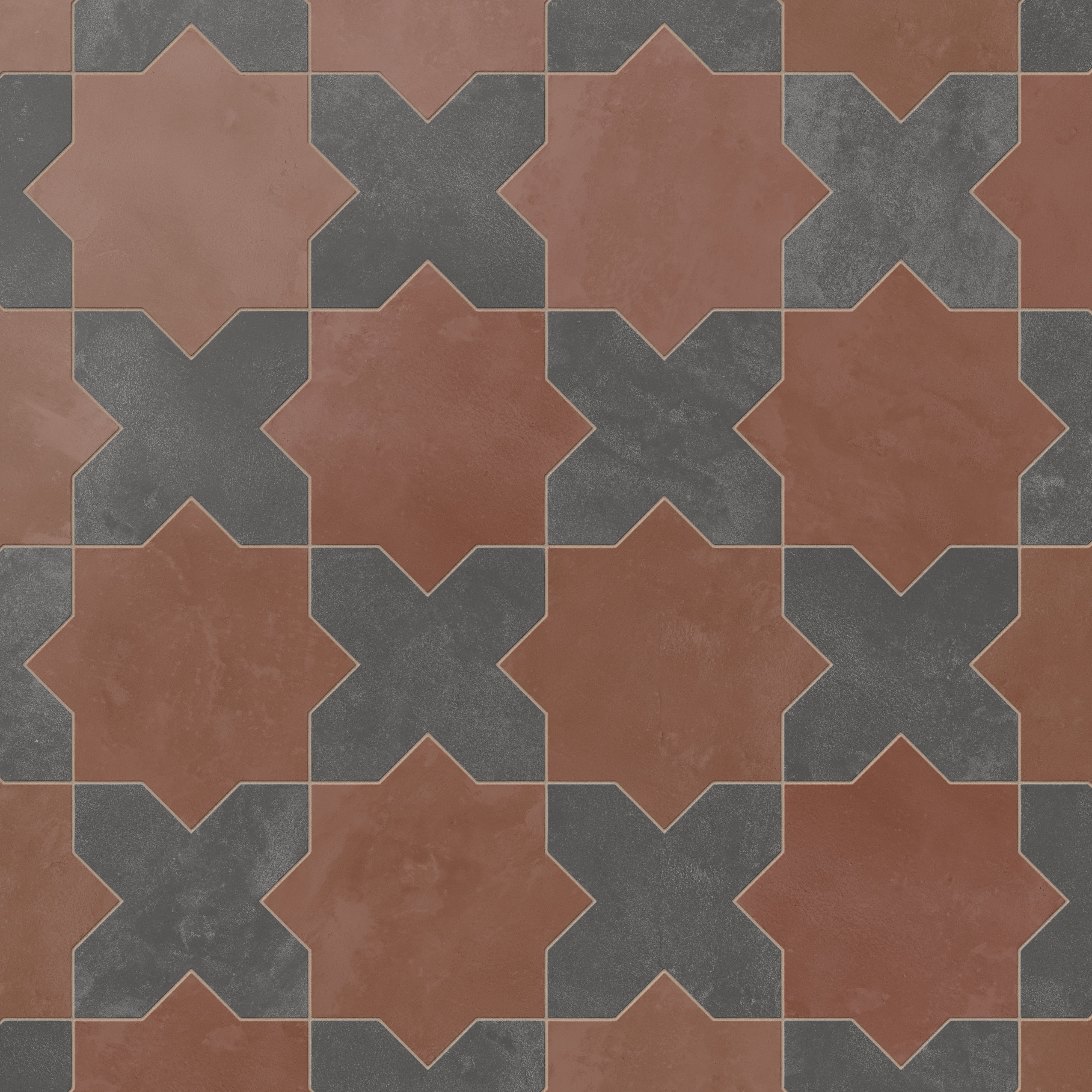 Isabel 11x11 Matte Porcelain Tile Star in Rust and Cross in Charcoal