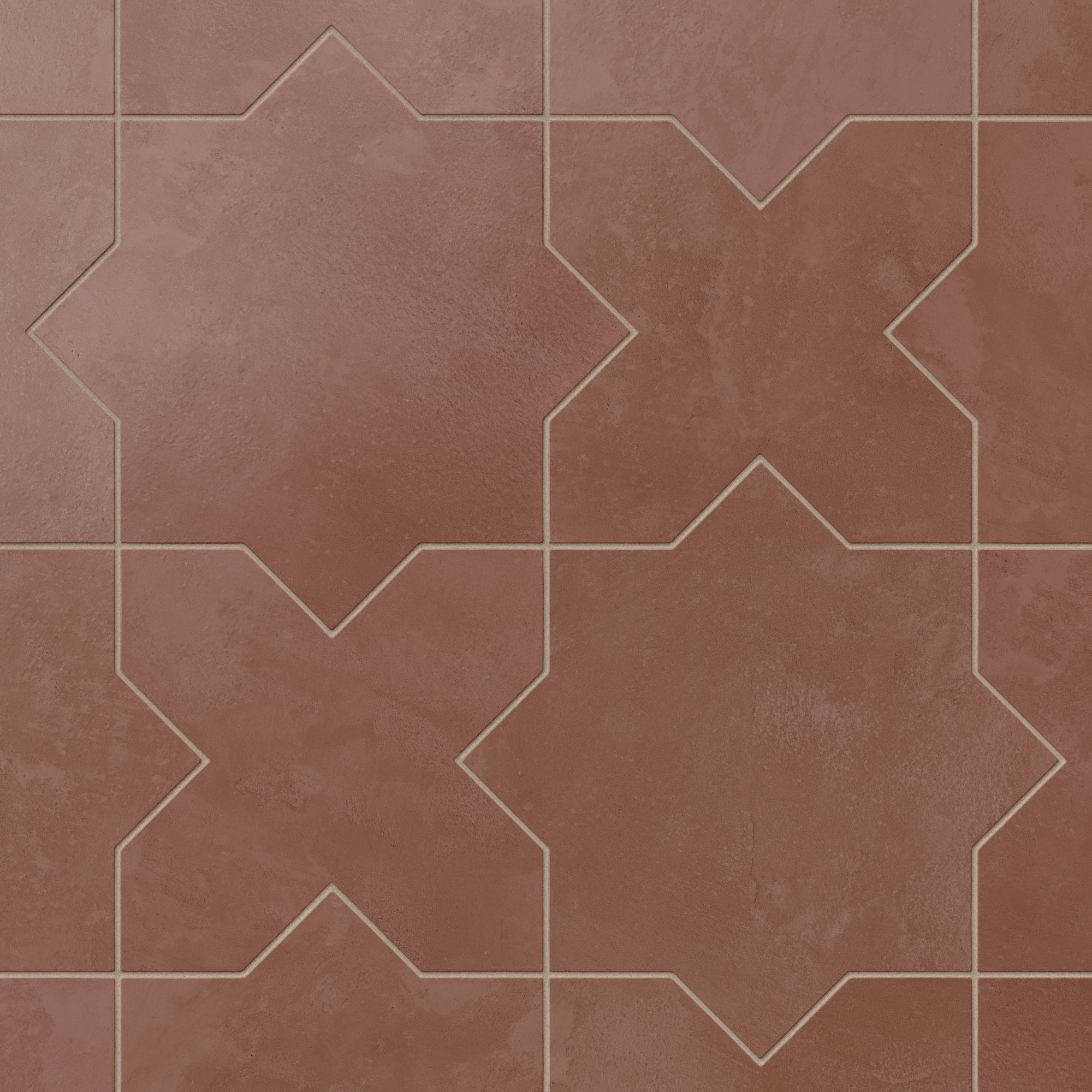 Isabel 11x11 Matte Porcelain Tile Star in Rust and Cross in Rust