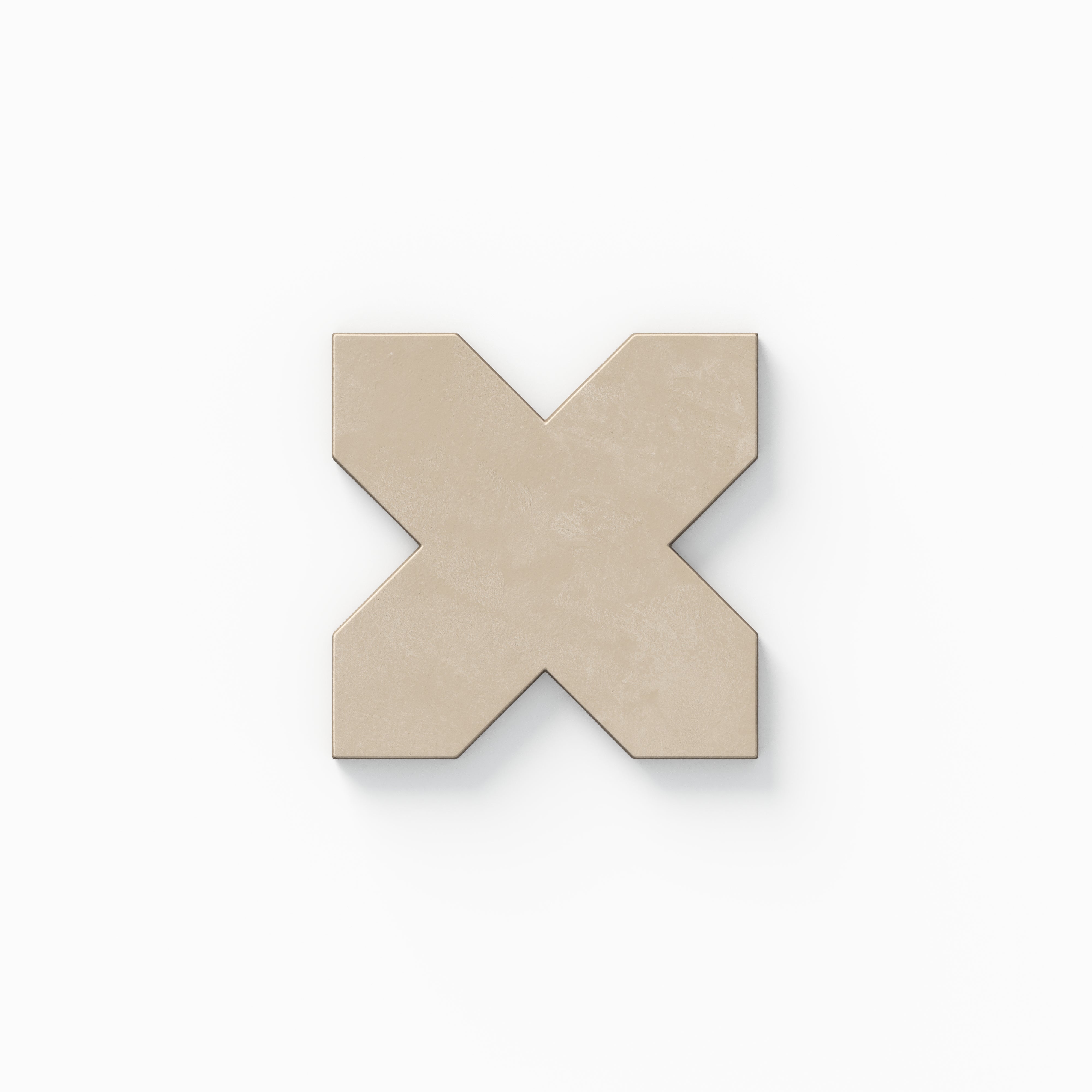 A decorative cross tile from our Isabel 11x11 Matte Porcelain Star and Cross set, featuring warm beige tones with subtle cement-plaster texture and a soft, powdery aged finish.