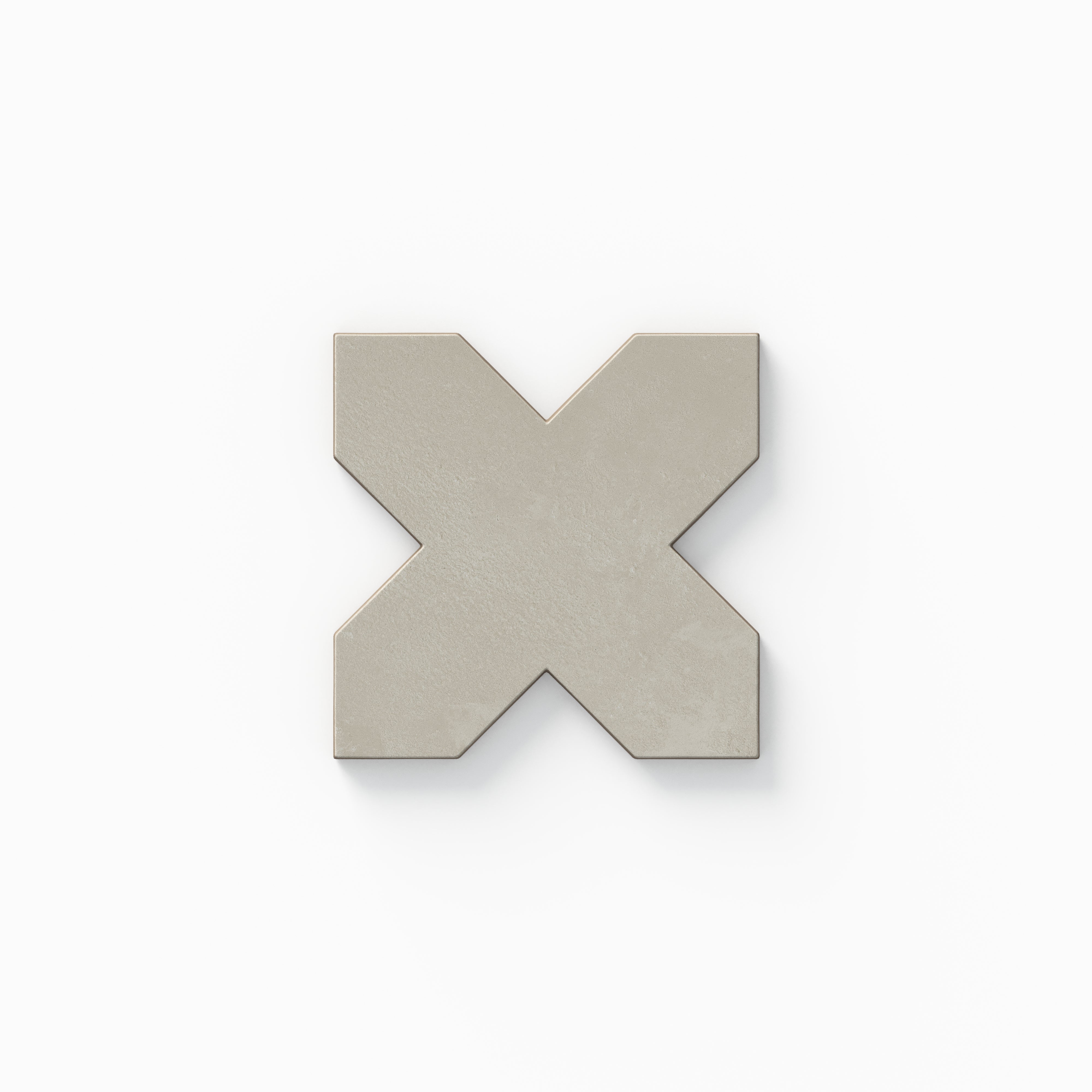 Part of our Isabel 11x11 Matte Porcelain Star and Cross set, this cross tile shows light gray hues with soft cement texture and a powdery finish inspired by aged terracotta.