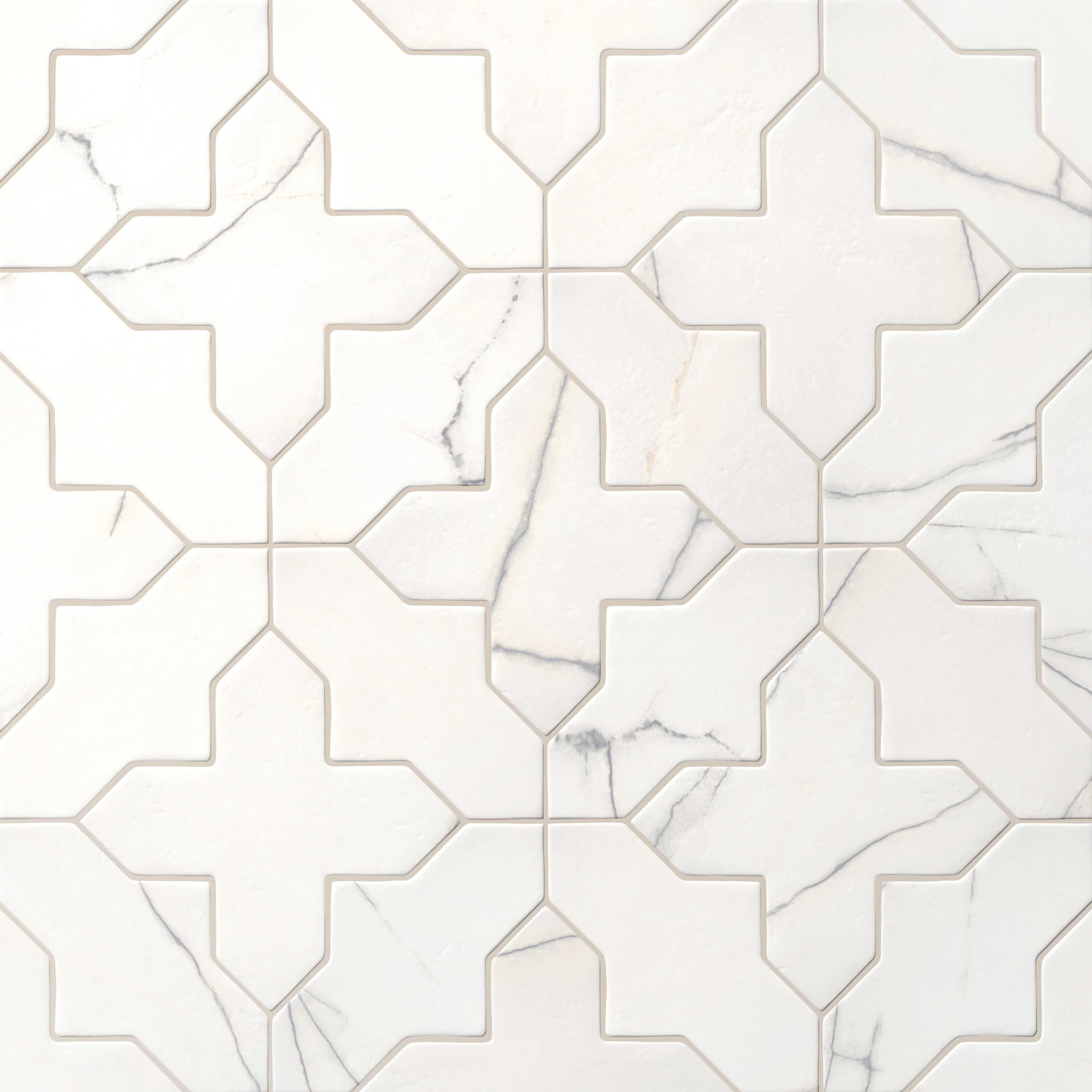 Aslan 8x8 Porcelain Tile Shield in Calacatta and Cross in Calacatta
