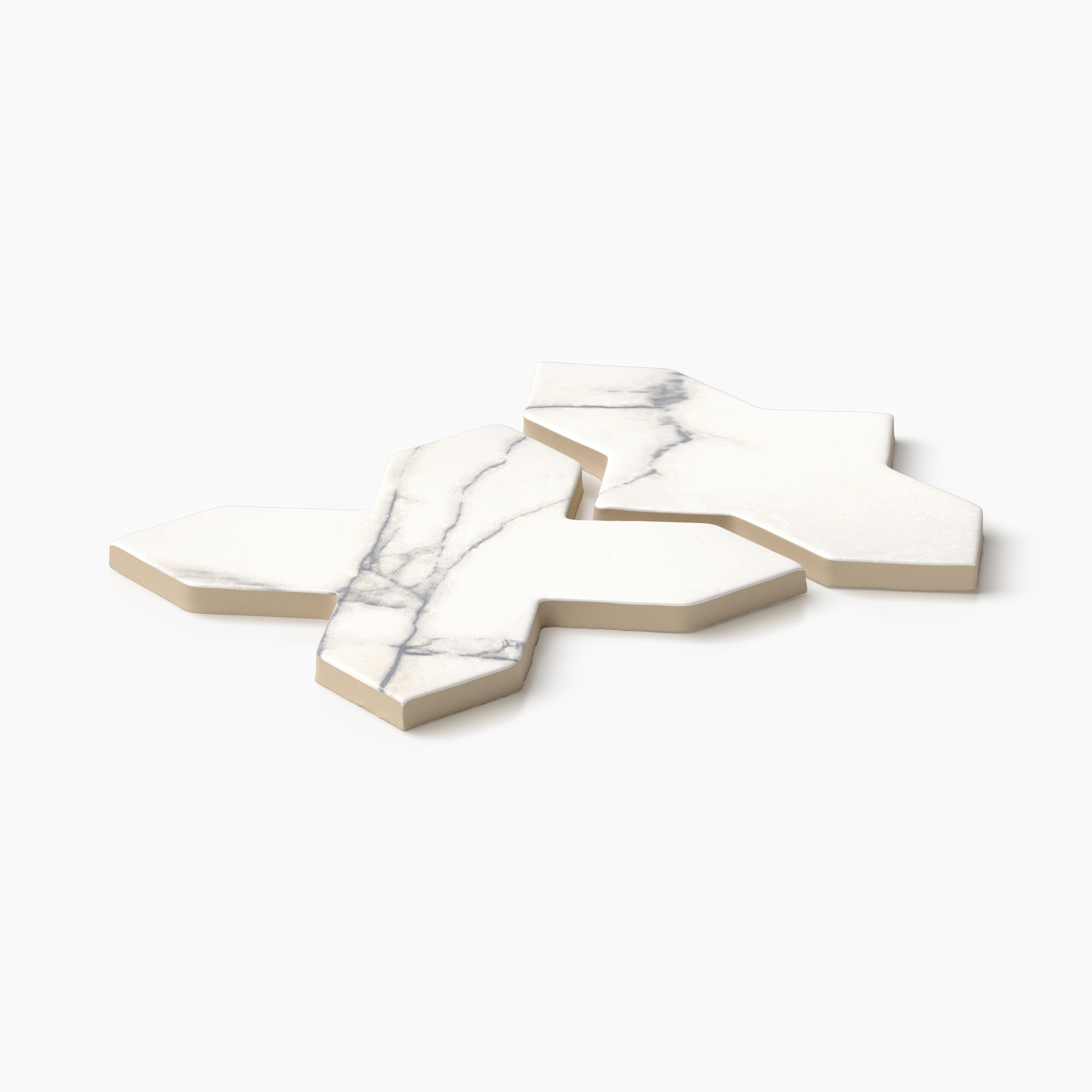 Aslan 8x8 Porcelain Tile Shield in Calacatta and Cross in Calacatta