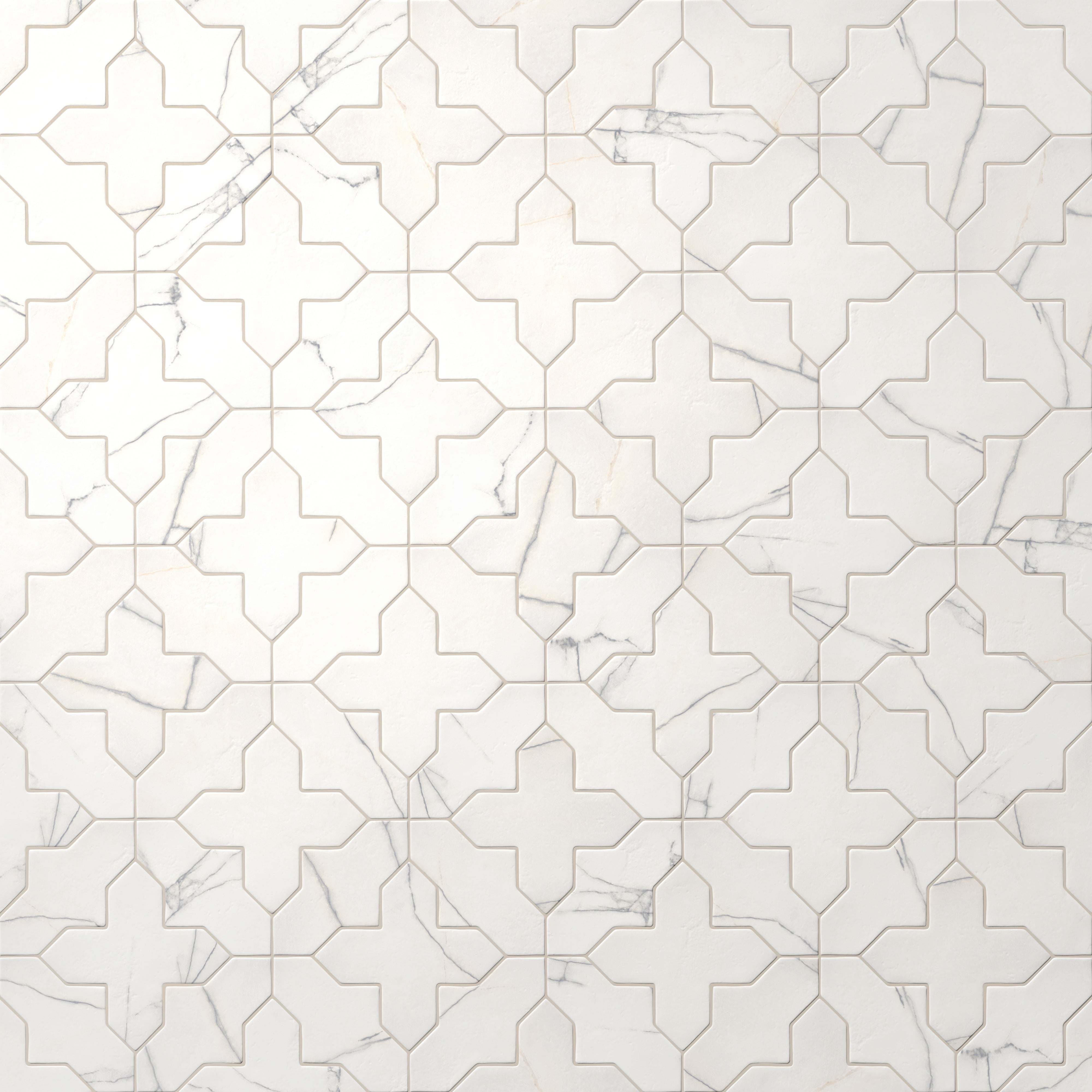 Aslan 8x8 Porcelain Tile Shield in Calacatta and Cross in Calacatta