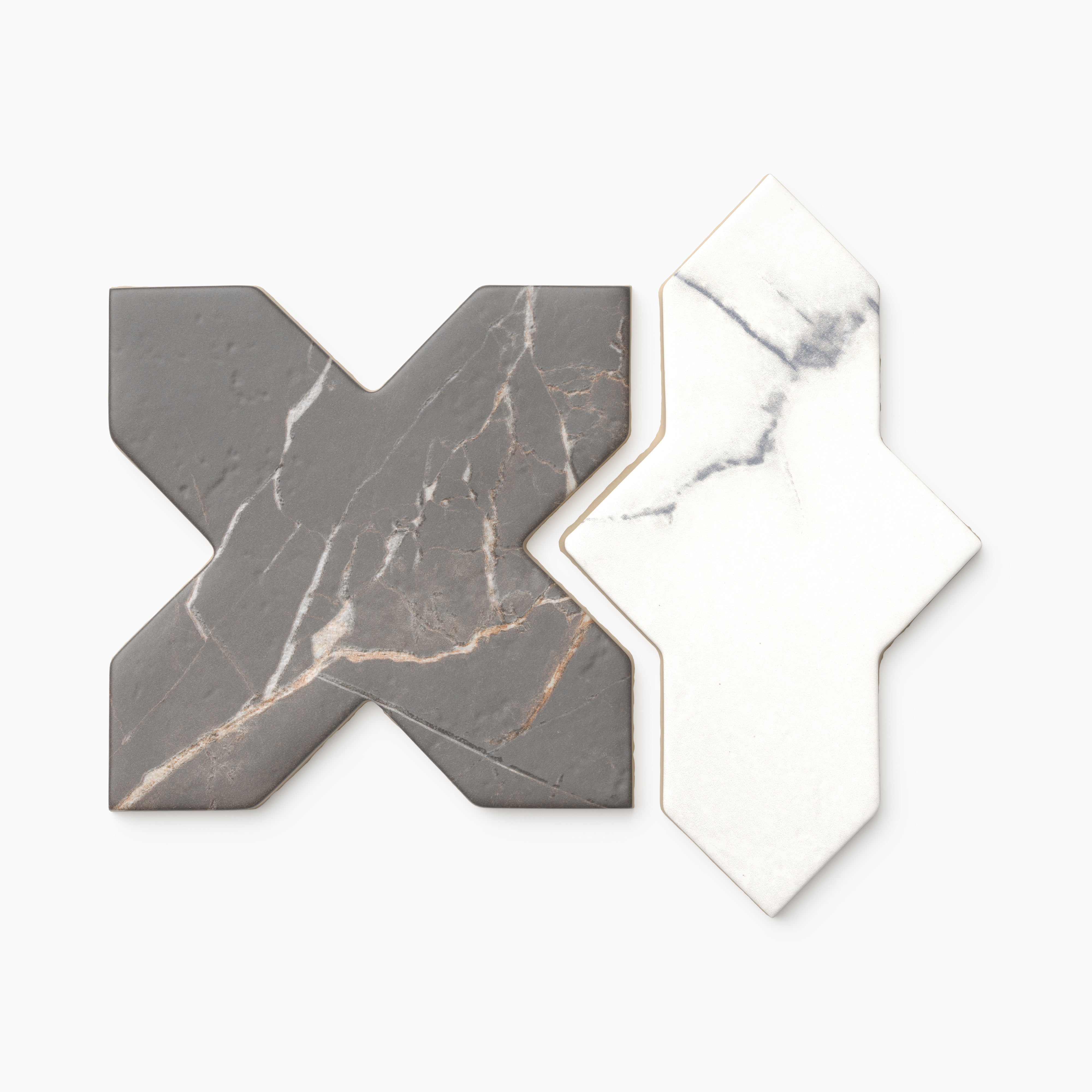 Aslan 8x8 Porcelain Tile Shield in Calacatta and Cross in Imperial