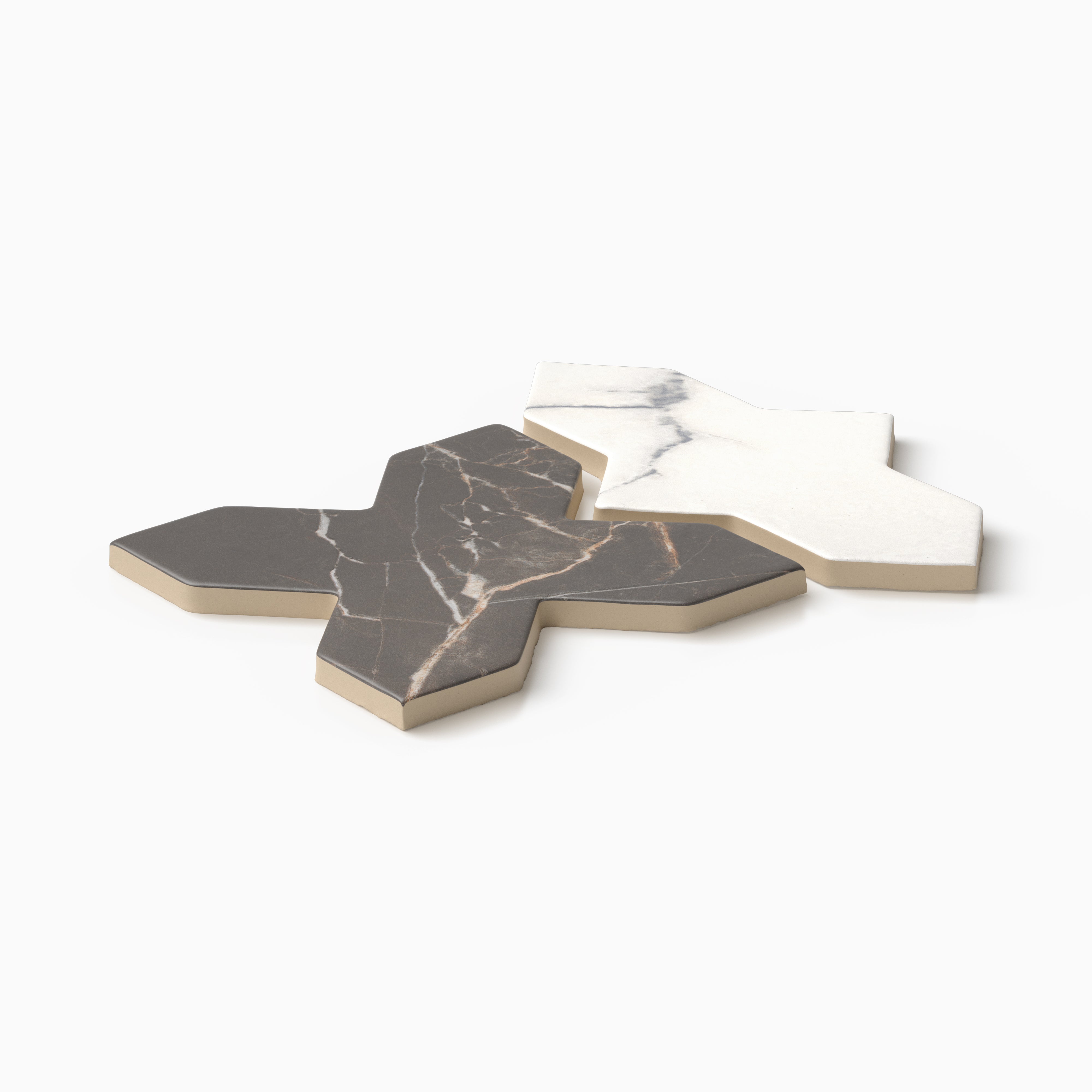 Aslan 8x8 Porcelain Tile Shield in Calacatta and Cross in Imperial