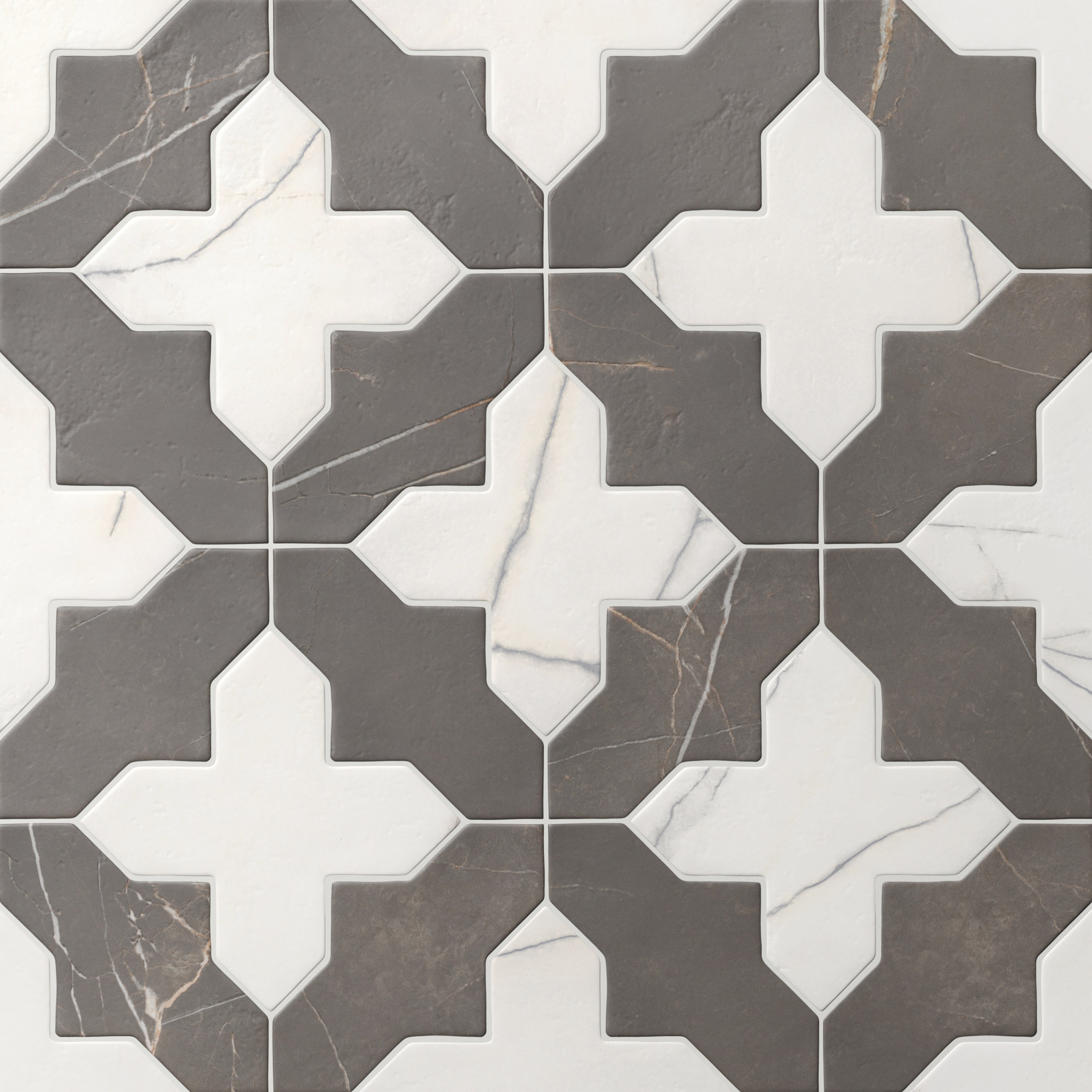 Aslan 8x8 Porcelain Tile Templar Shield in Imperial and Cross in