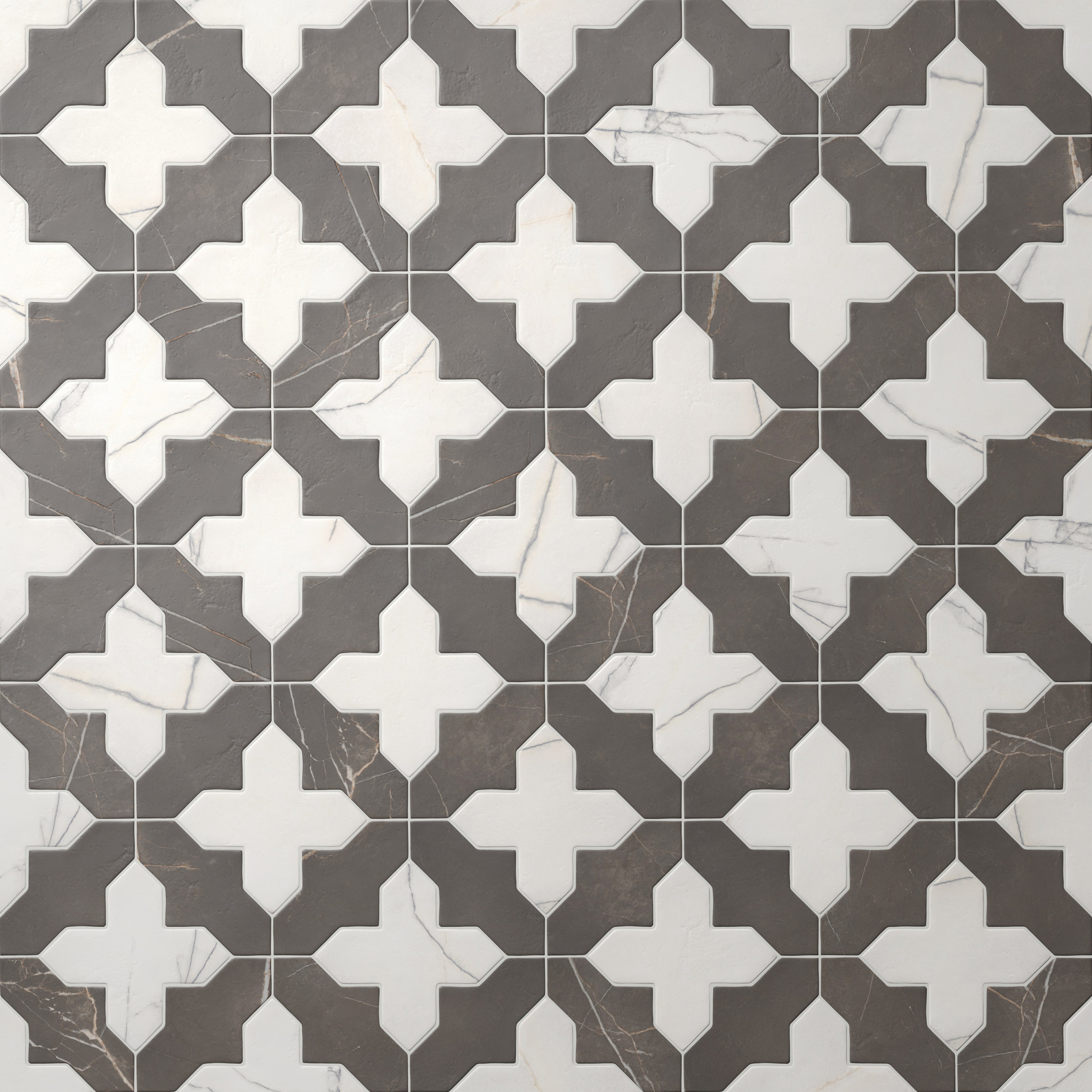 Aslan 8x8 Porcelain Tile Templar Shield in Imperial and Cross in