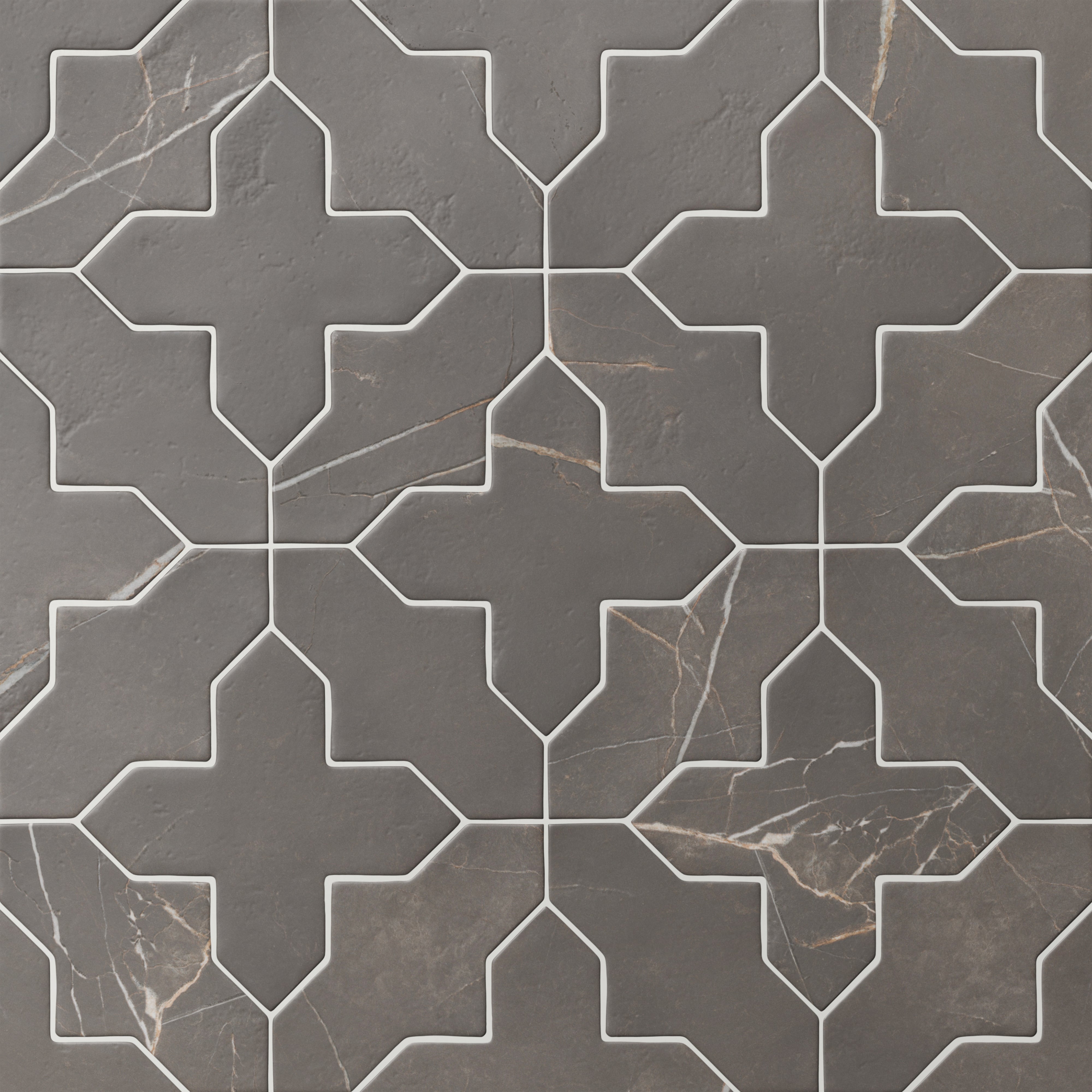 Aslan 8x8 Porcelain Tile Templar Shield in Calacatta and Cross in