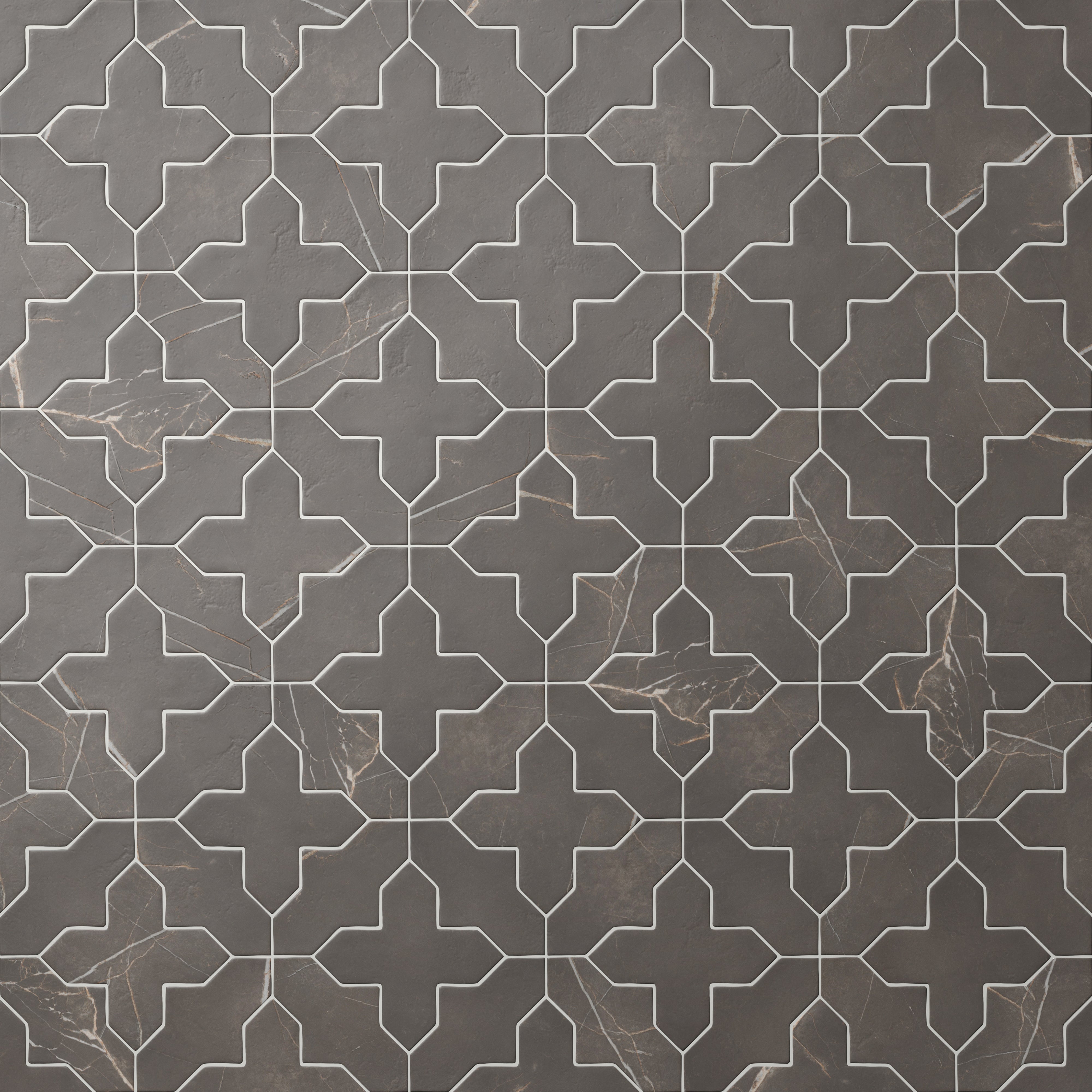 Aslan 8x8 Porcelain Tile Templar Shield in Imperial and Cross in