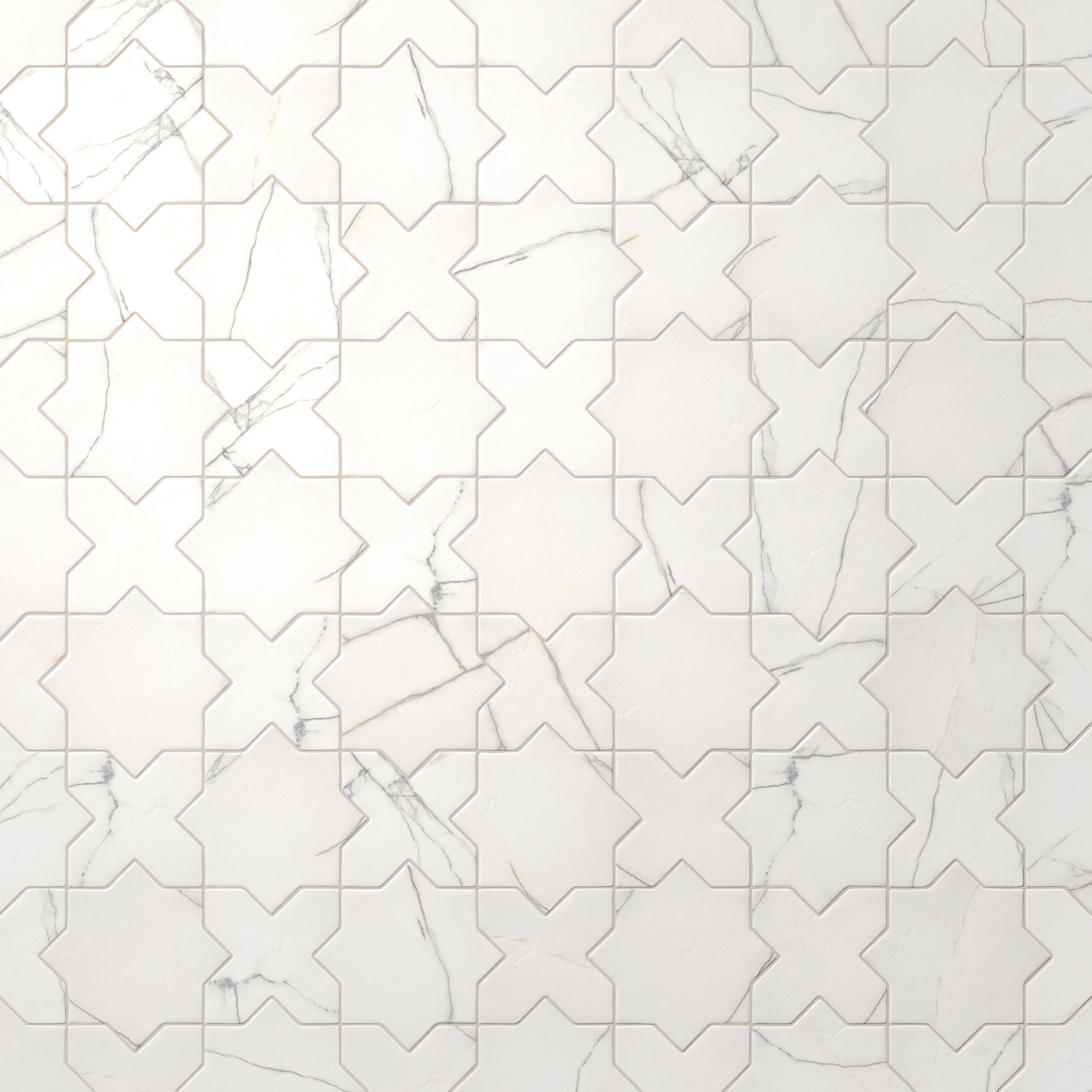 Aslan 6x12 Porcelain Tile Star in Calacatta and Cross in Calacatta