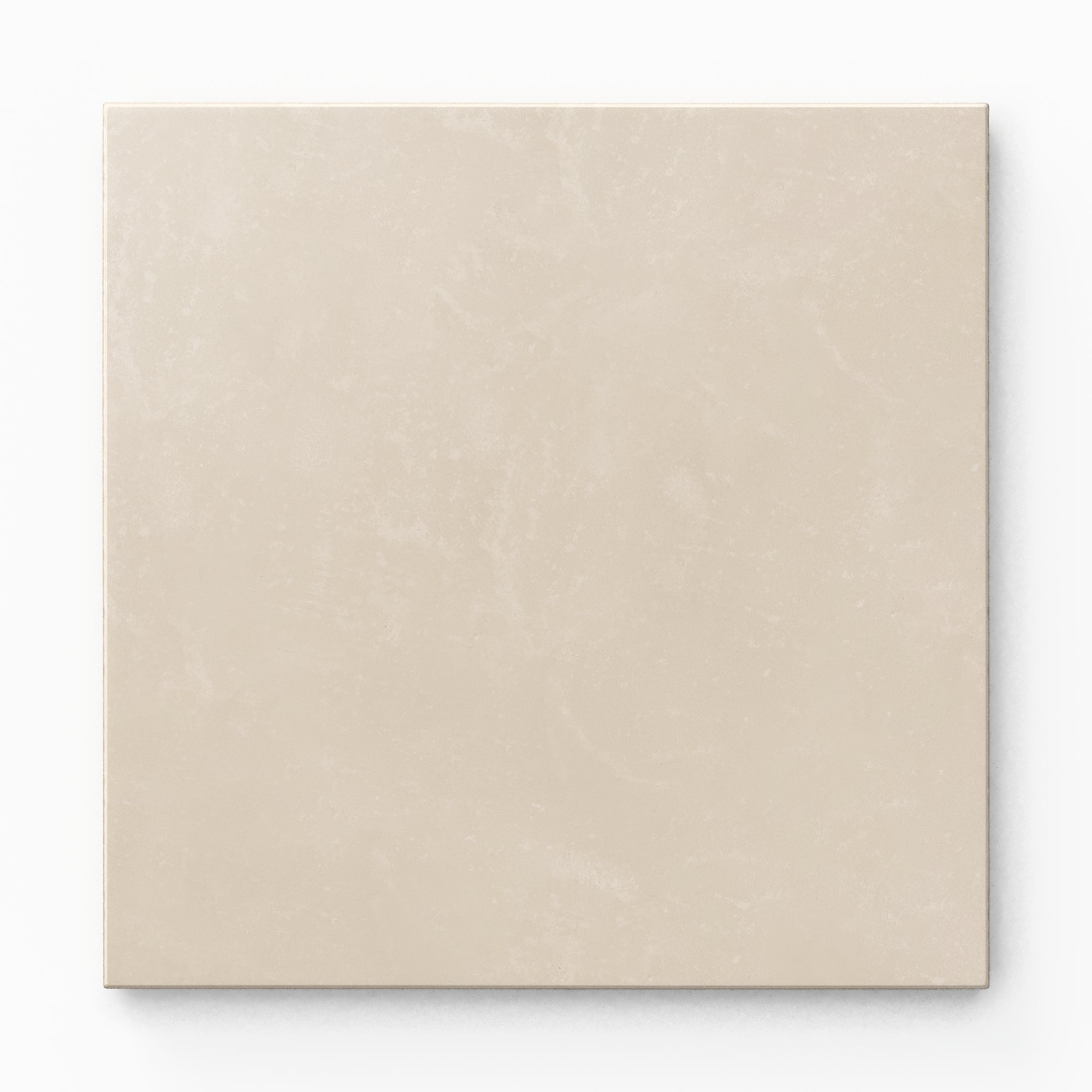 Isabel 6x6 Matte Porcelain Tile in Cream shows a balanced grayish-beige tone across a timeless square shape, highlighted by gentle cement-plaster surface texture and a powdery matte glaze.