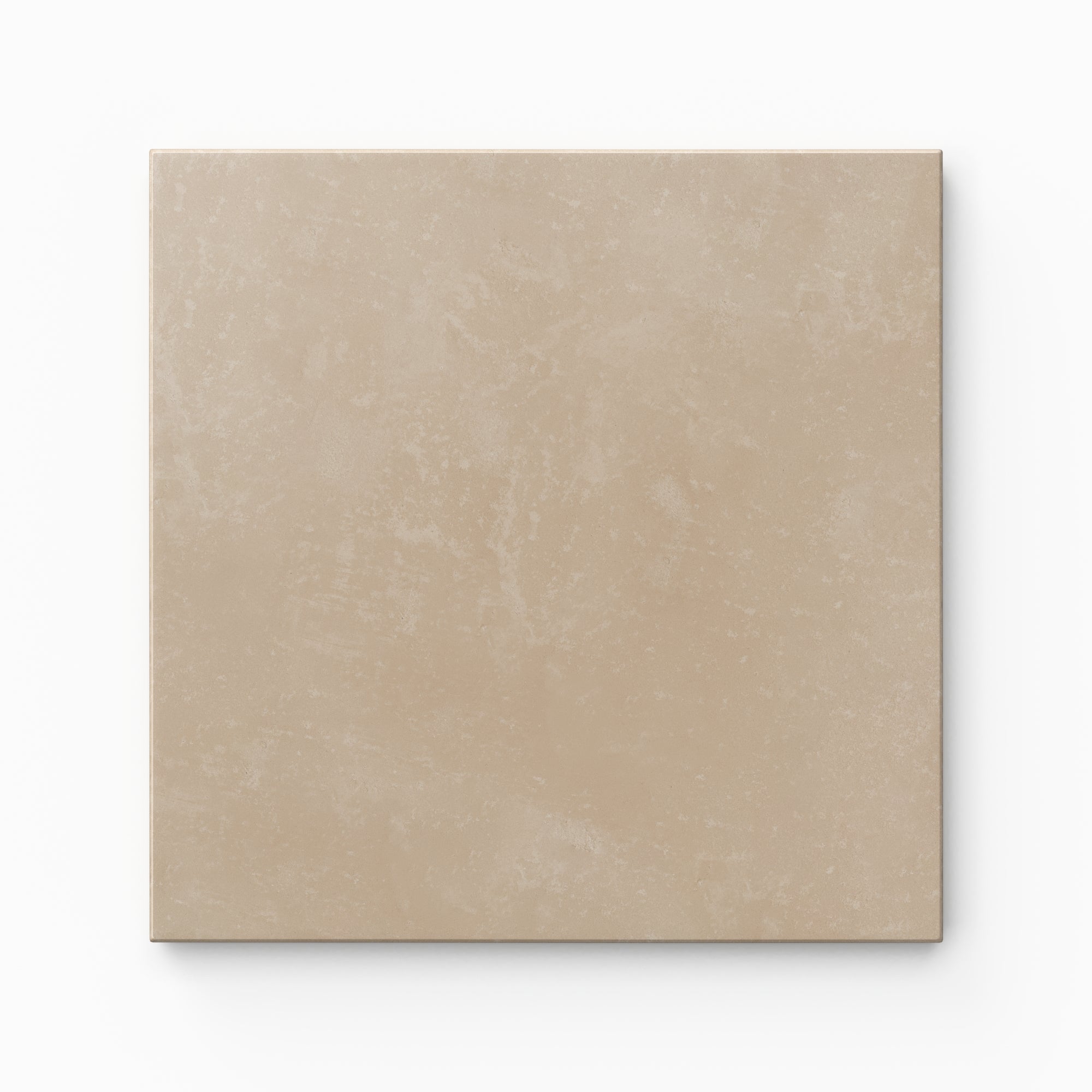 Isabel 6x6 Matte Porcelain Tile in Sand shows soft light brown coloring across a timeless square shape, highlighted by gentle cement-plaster surface texture and a powdery matte finish.