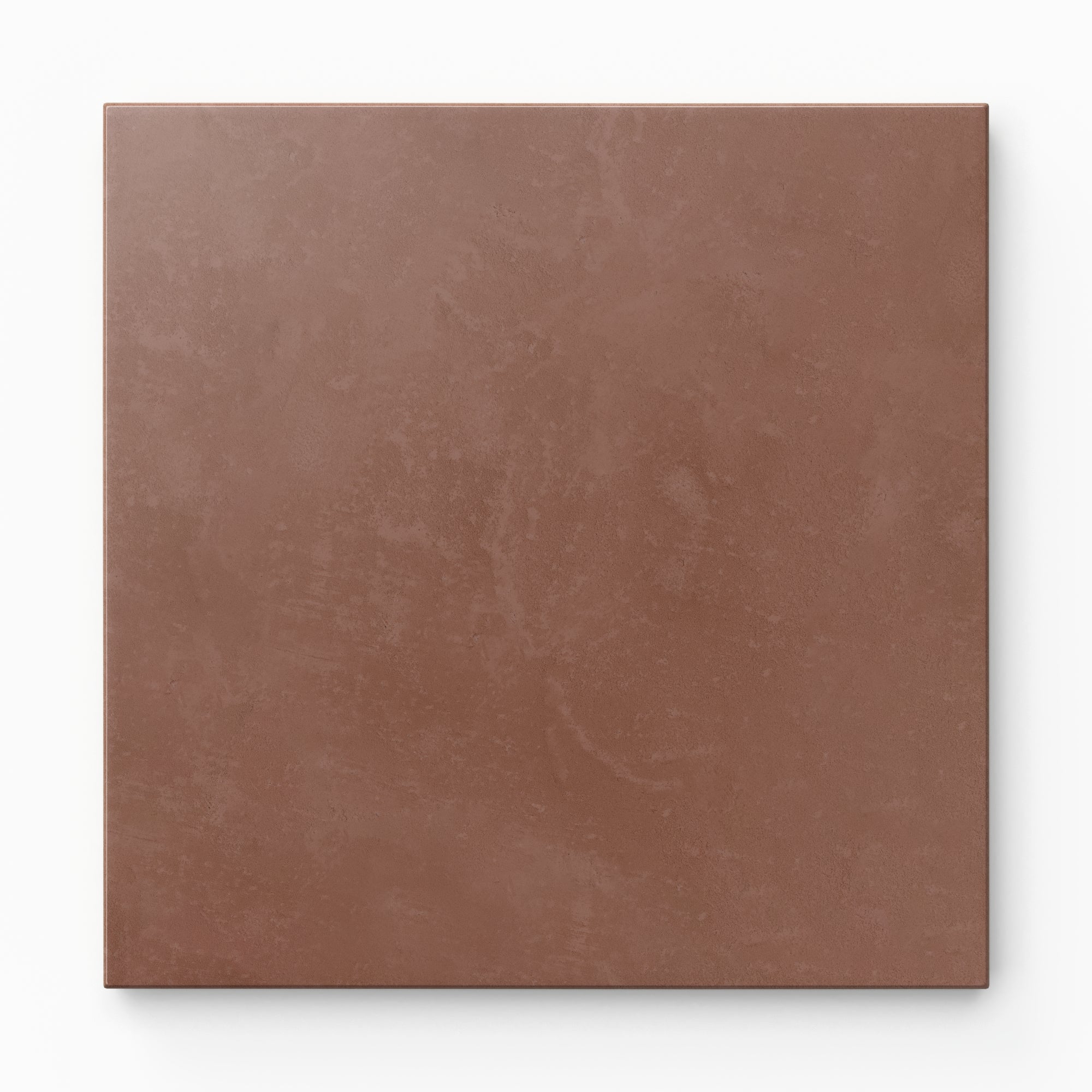Isabel 6x6 Matte Porcelain Tile in Rust shows earthy red color variation across a classic square shape, finished with gentle cement-plaster texture and a powder-matte surface.