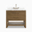 Maxine 36” freestanding single vanity in washed natural veneer with sleek drawers and Carrara marble top.