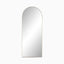 Tall arched floor mirror with a slim polished brass aluminum frame, designed for full-length reflection in versatile interiors.