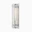 Polished nickel wall sconce featuring curved clear glass tubing for a sleek, luminous accent.