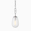 Polished chrome pendant light with a frosted teardrop glass shade and a polished nickel chain detail.