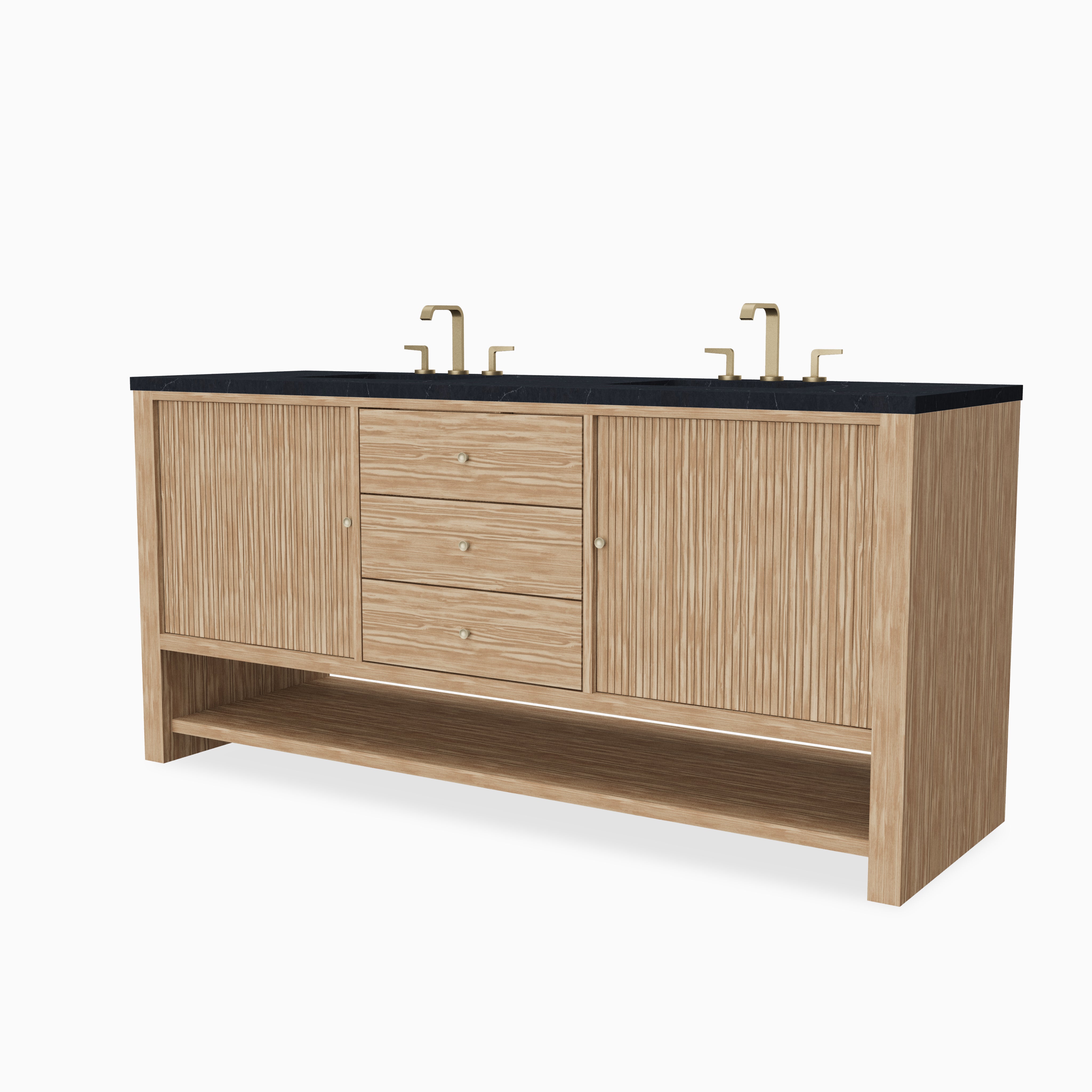 Holly 72" Double Vanity in Sunwashed Oak with 3 cm Charcoal Soapstone Quartz Top