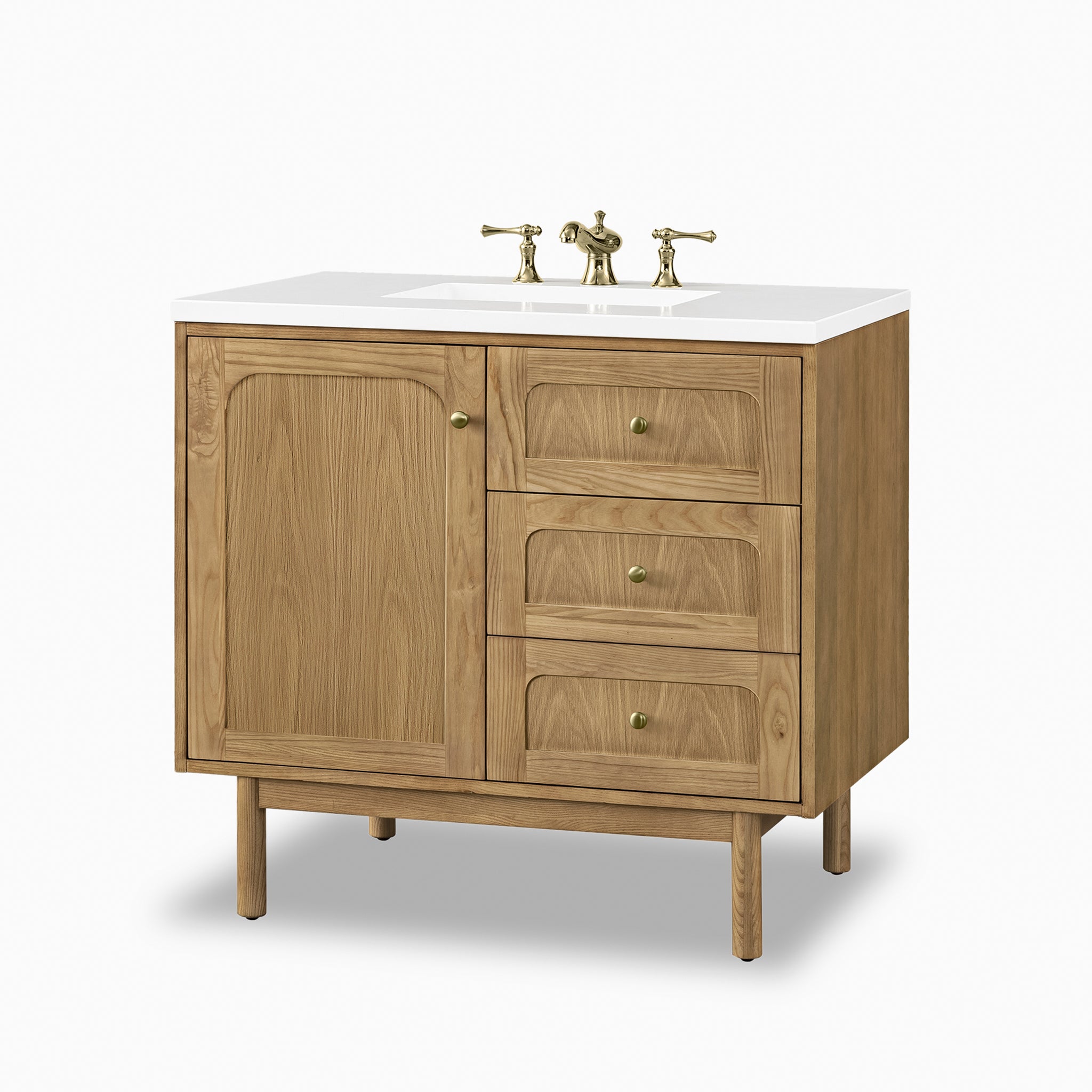 Abigail 36" Single Vanity in Light Natural Oak with 3 cm White Zeus Quartz Top