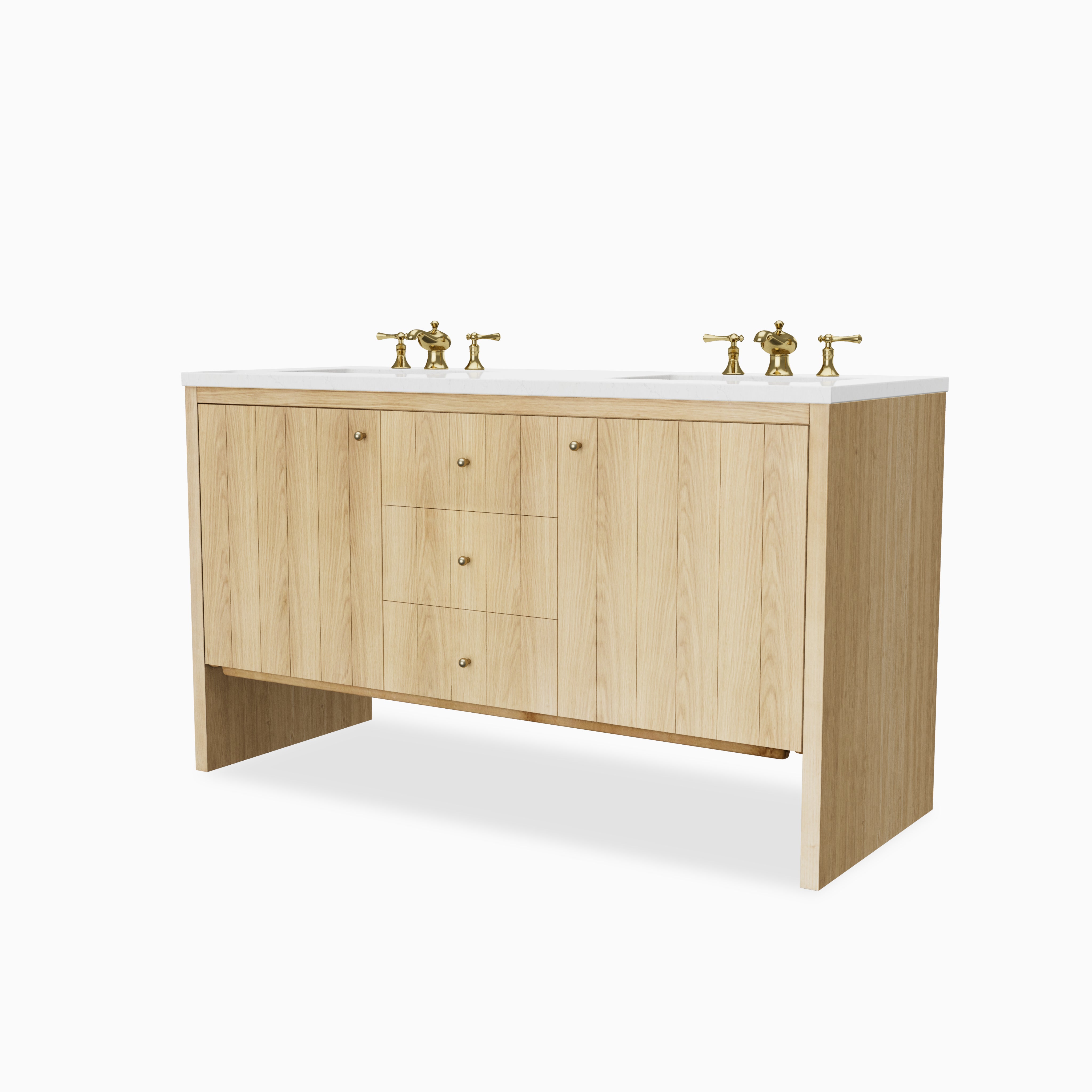 Gabriella 60" Double Vanity in Light Natural Oak with 3 cm Eternal Jasmine Pearl Quartz Top