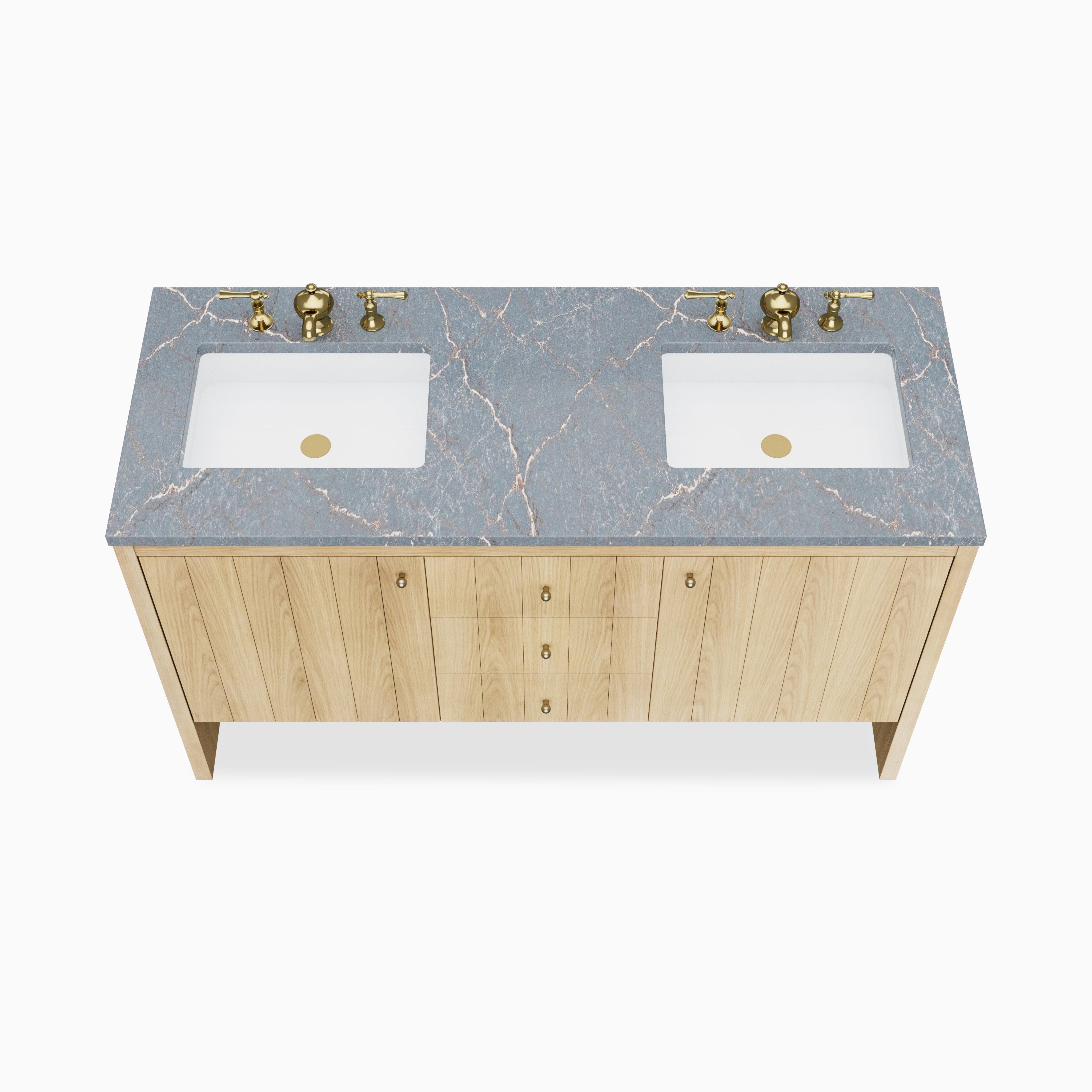 Gabriella 60" Double Vanity in Light Natural Oak with 3 cm Parisien Bleu Quartz Top