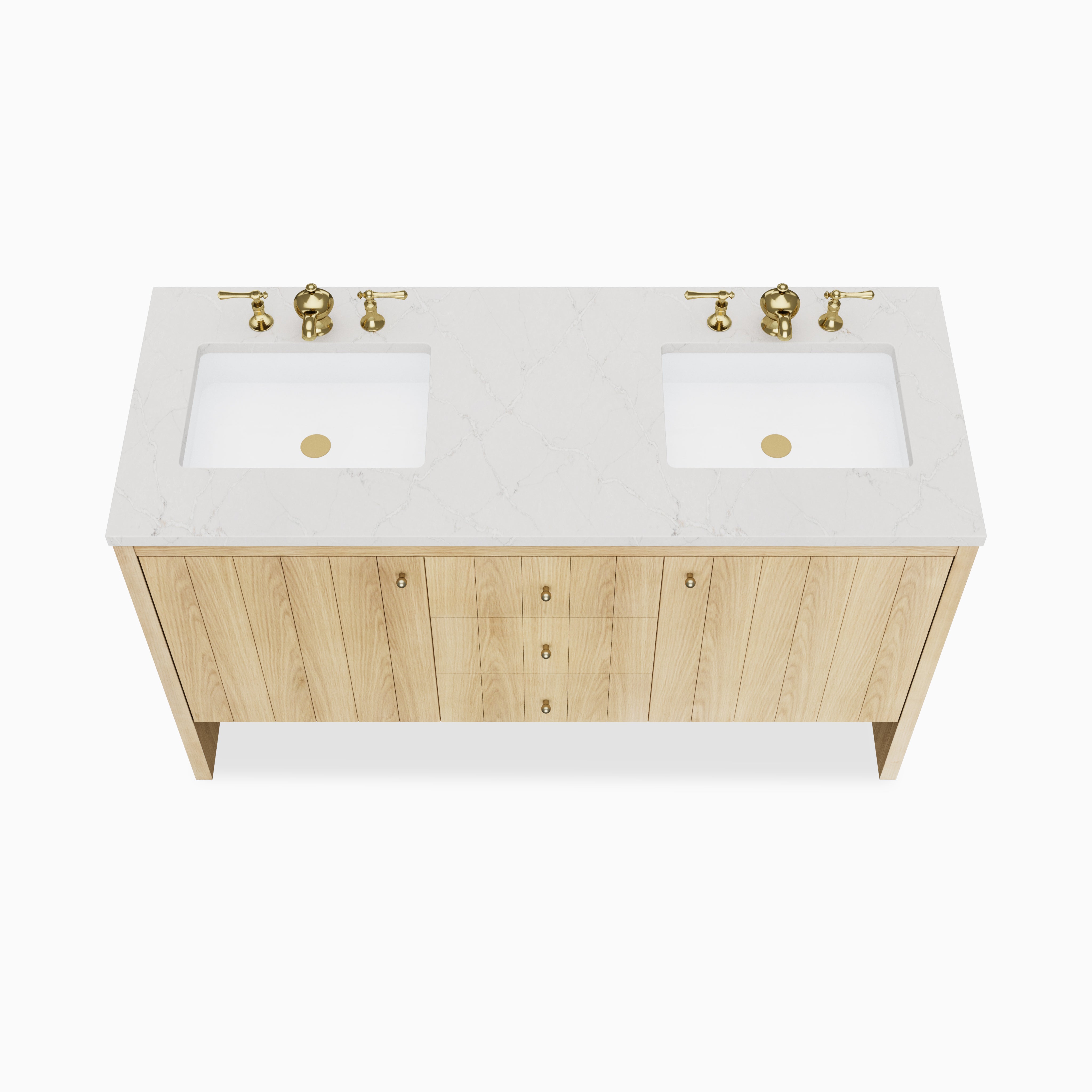Gabriella 60" Double Vanity in Light Natural Oak with 3 cm Victorian Silver Quartz Top