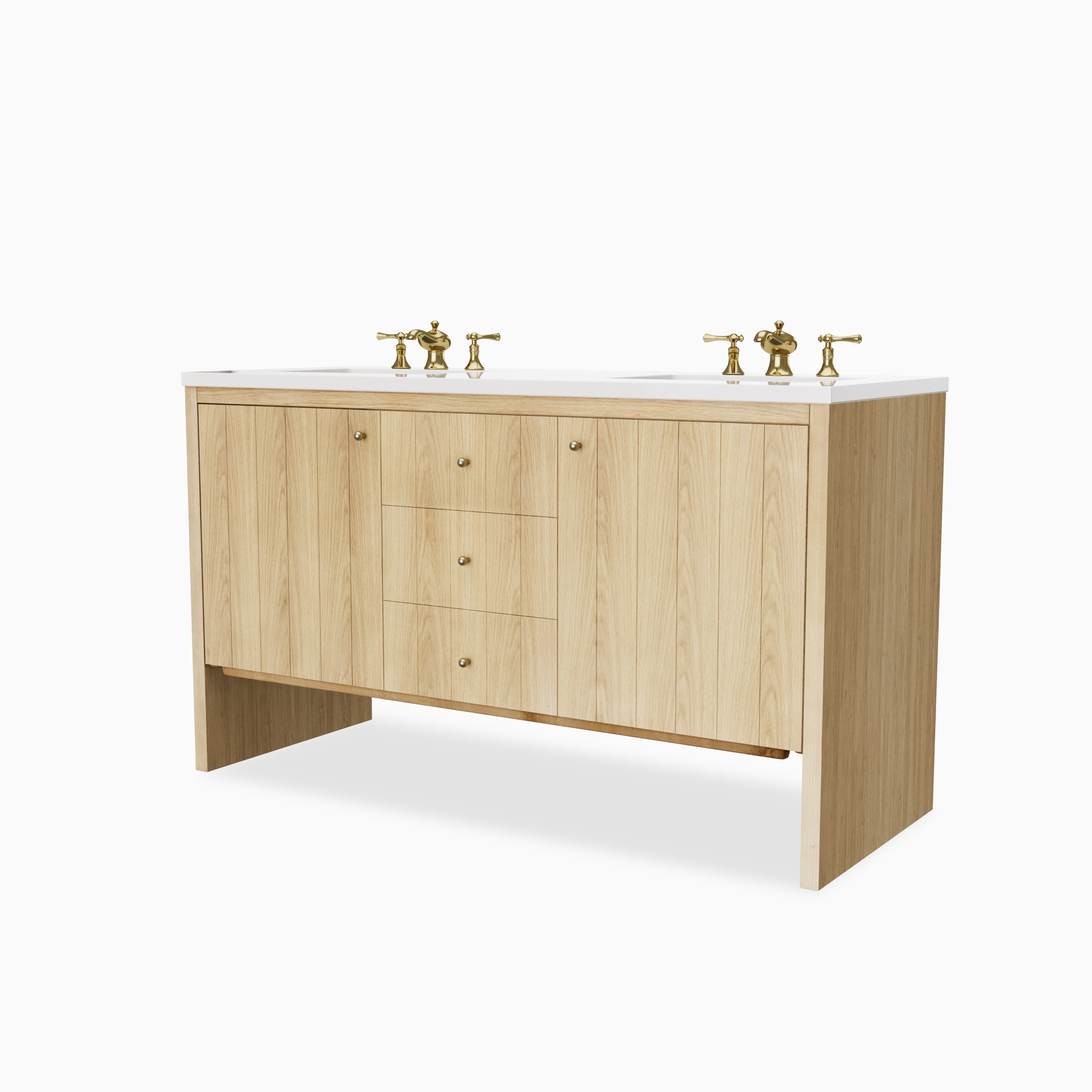 Gabriella 60" Double Vanity in Light Natural Oak with 3 cm White Zeus Quartz Top