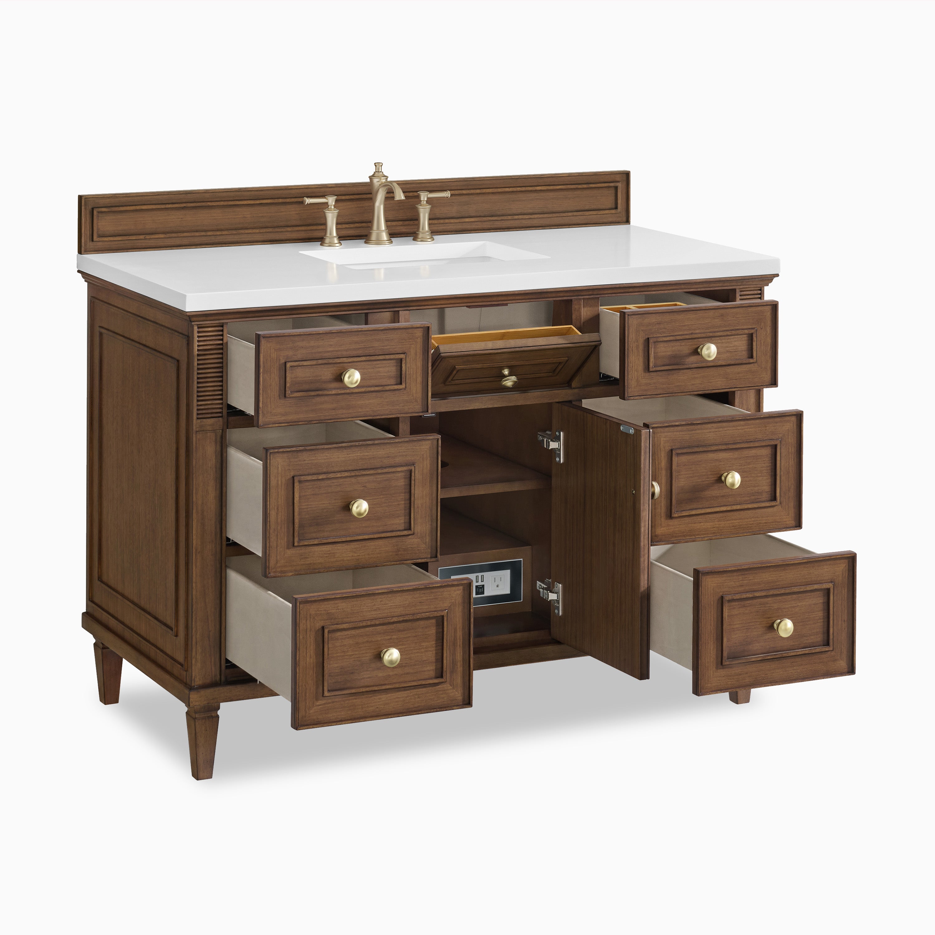 Elodie 48" Single Vanity in Mid-Century Walnut with 3 cm White Zeus Quartz Top