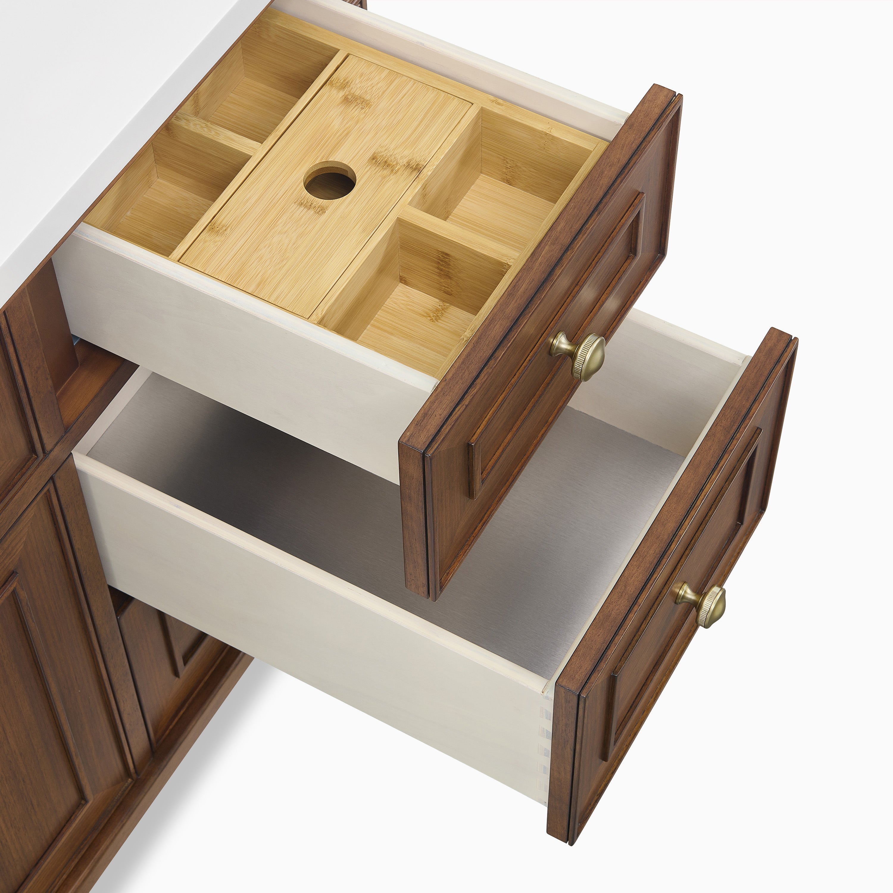 Elodie 48" Single Vanity in Mid-Century Walnut with 3 cm White Zeus Quartz Top