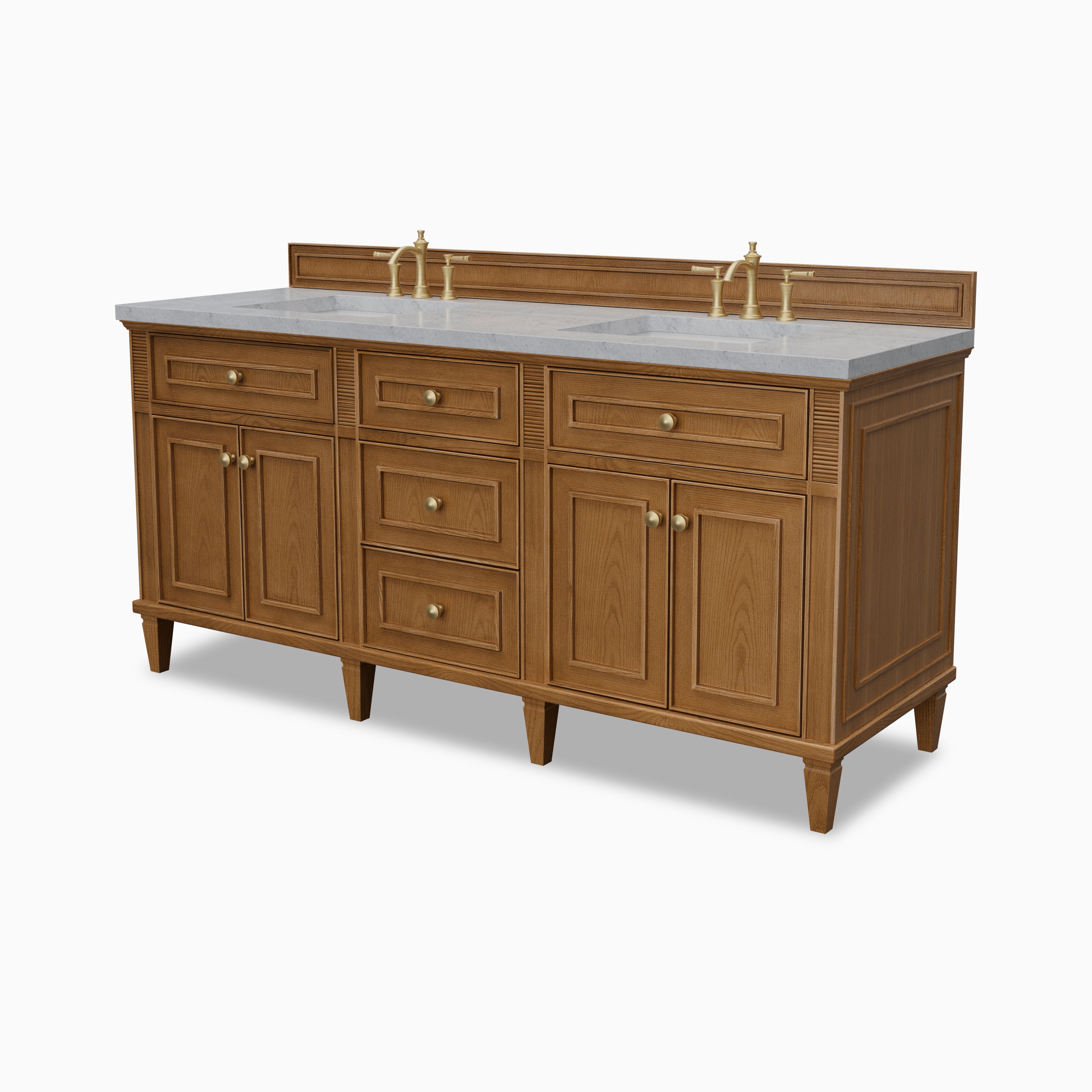 Elodie 72" Double Vanity in Light Natural Oak with 3 cm Carrara White Marble Top