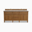 Elodie 72-inch double bathroom vanity in light natural oak with Victorian Silver quartz countertop and brass faucets.