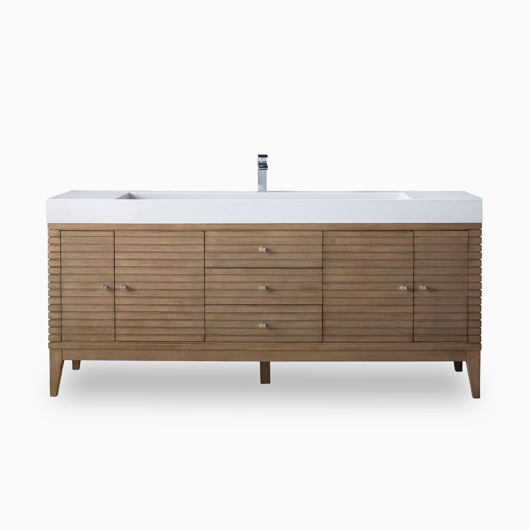 Easton 72" Single Vanity in Whitewashed Walnut with Glossy White Composite Stone Top