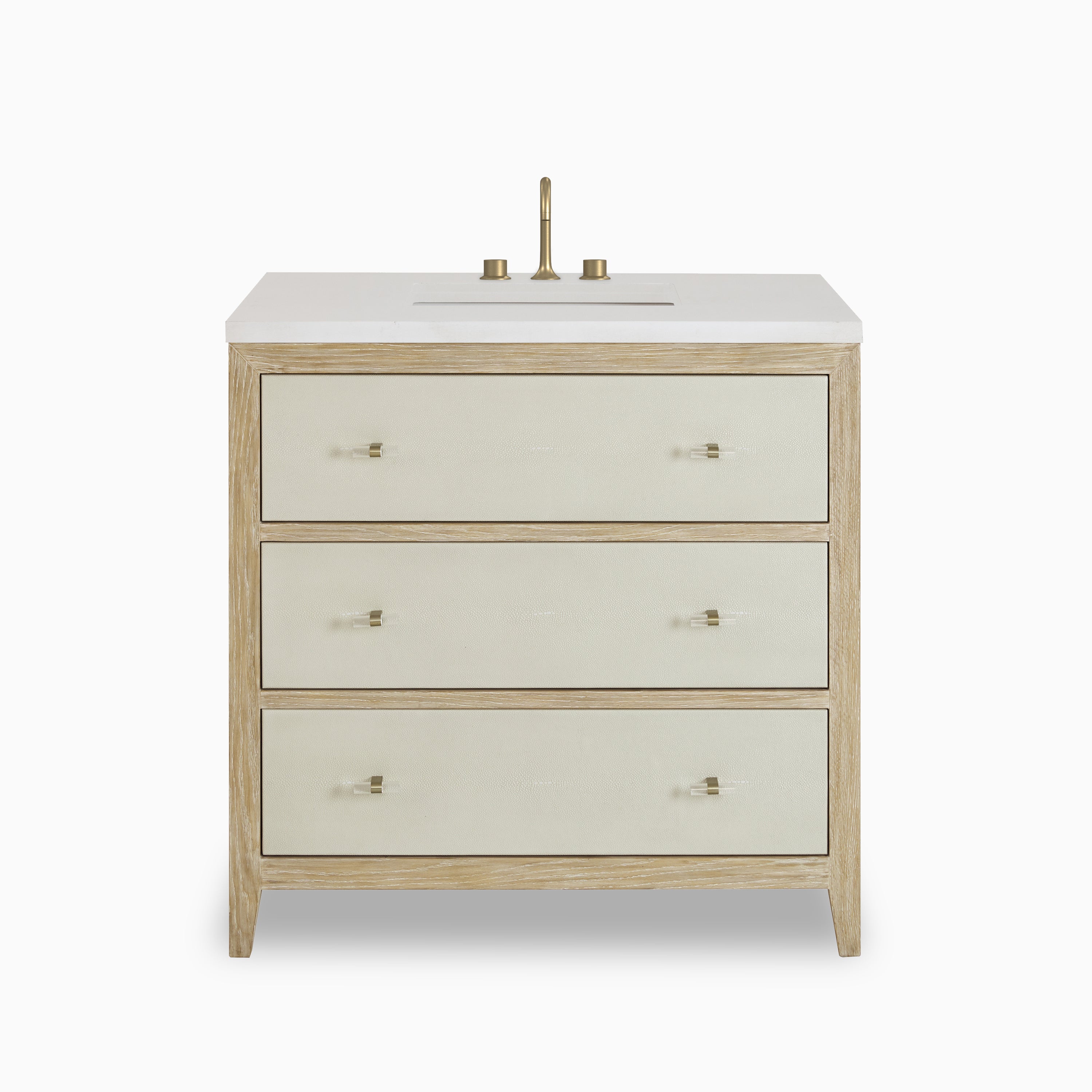 Daisy 36" Single Vanity in Sunwashed Oak with Embossed Shagreen and 3 cm White Zeus Quartz Top