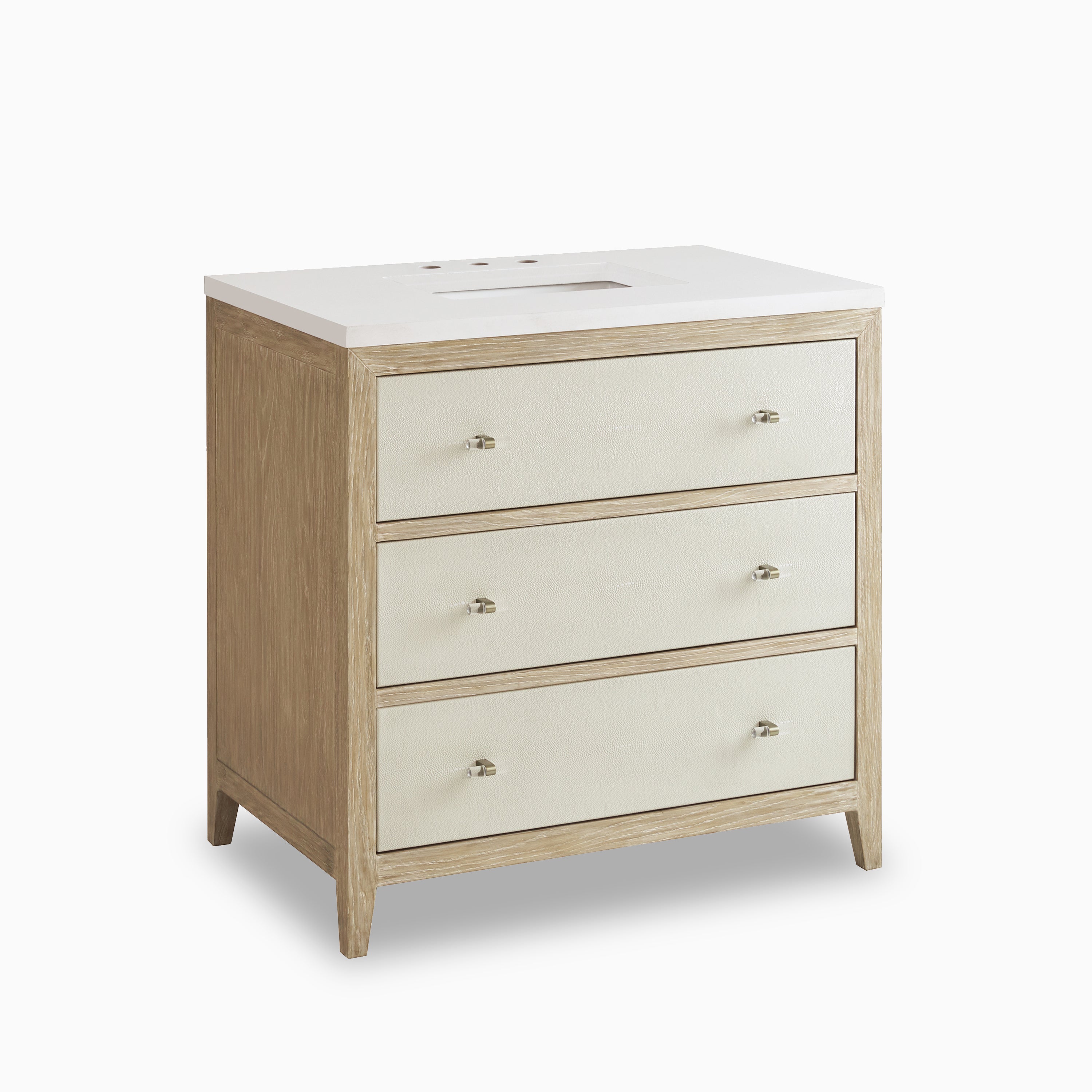 Daisy 36" Single Vanity in Sunwashed Oak with Embossed Shagreen and 3 cm White Zeus Quartz Top