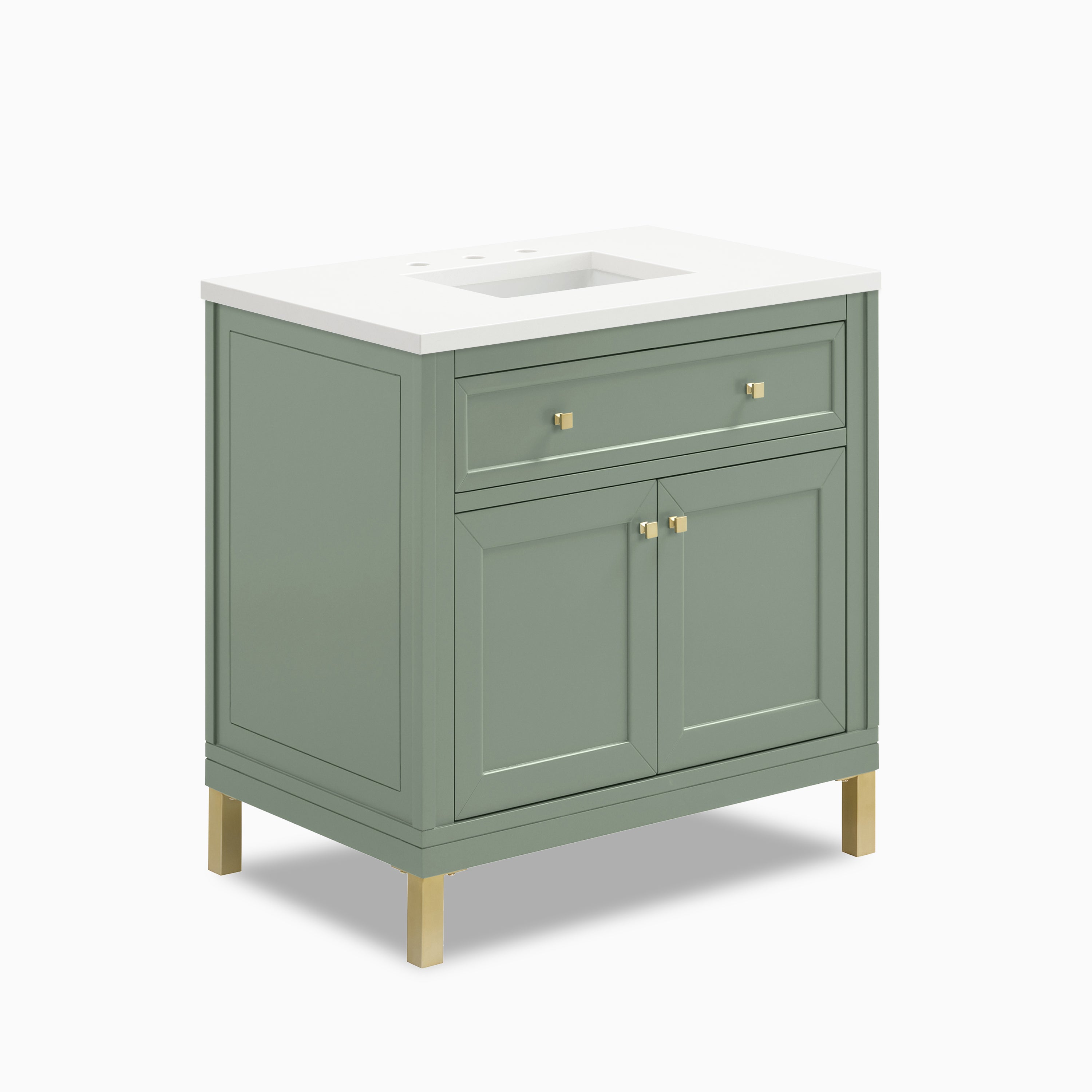 Janelle 36" Single Vanity in Smokey Celadon with 3 cm White Zeus Silestone Top