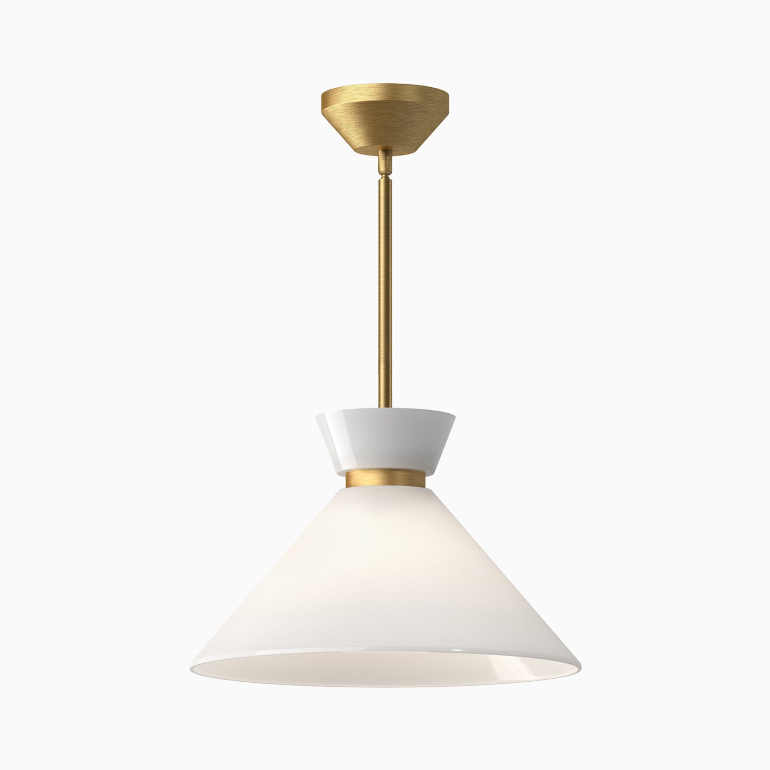 Lester 14" 1 Light Pendant in Brushed Gold/Glossy Opal Glass