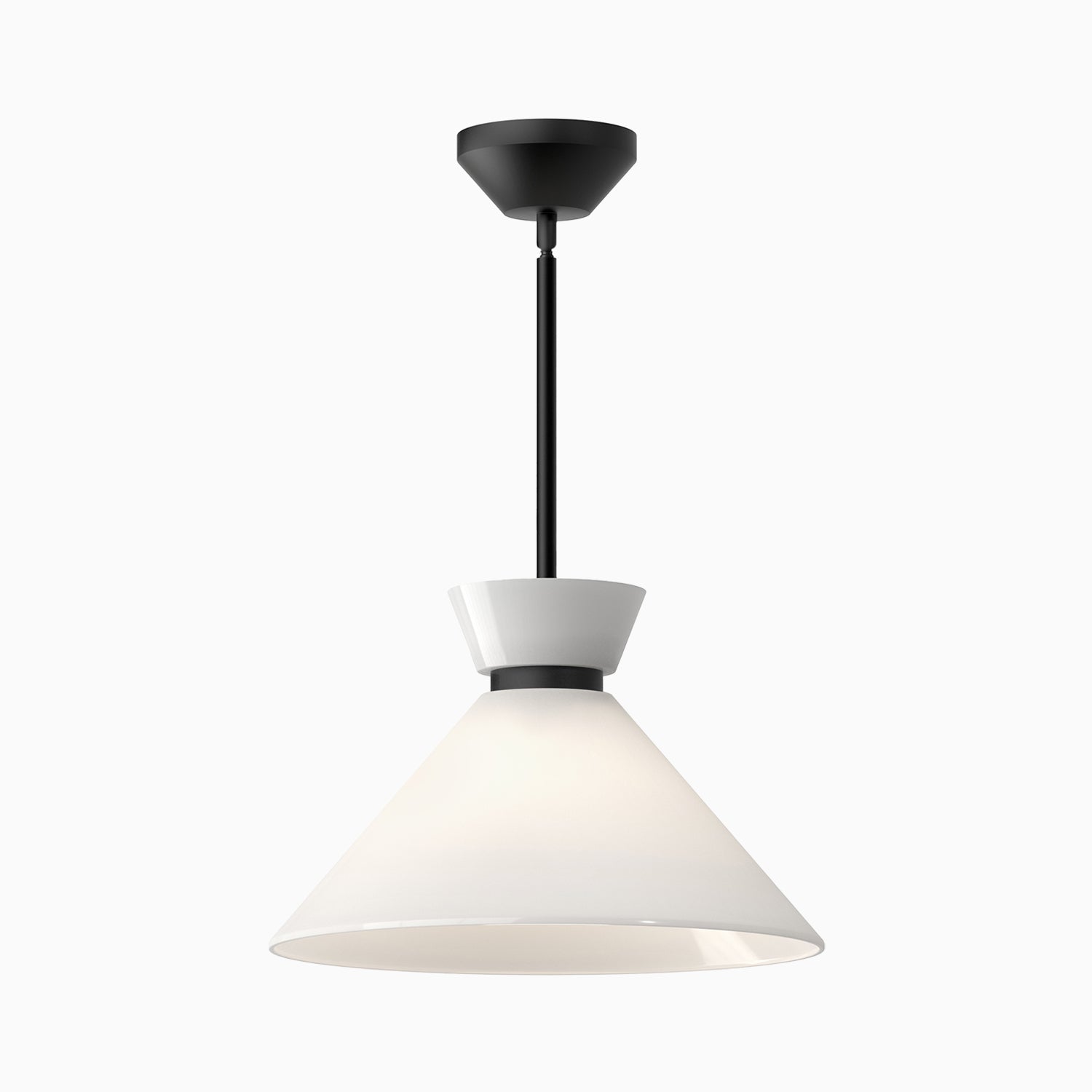 Lester 14" 1 Light Pendant in Glossy Opal Glass/Matte Black