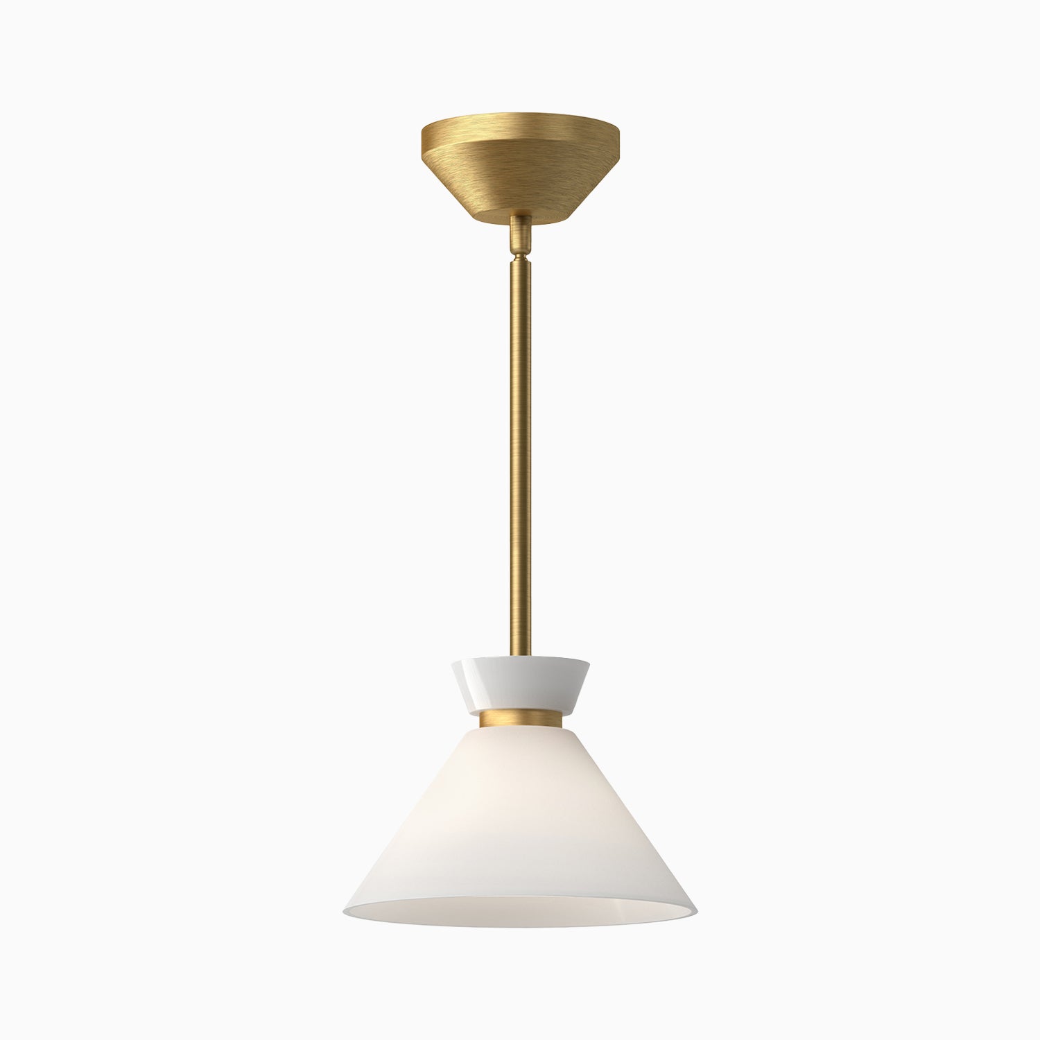Lester 8" 1 Light Pendant in Brushed Gold/Glossy Opal Glass