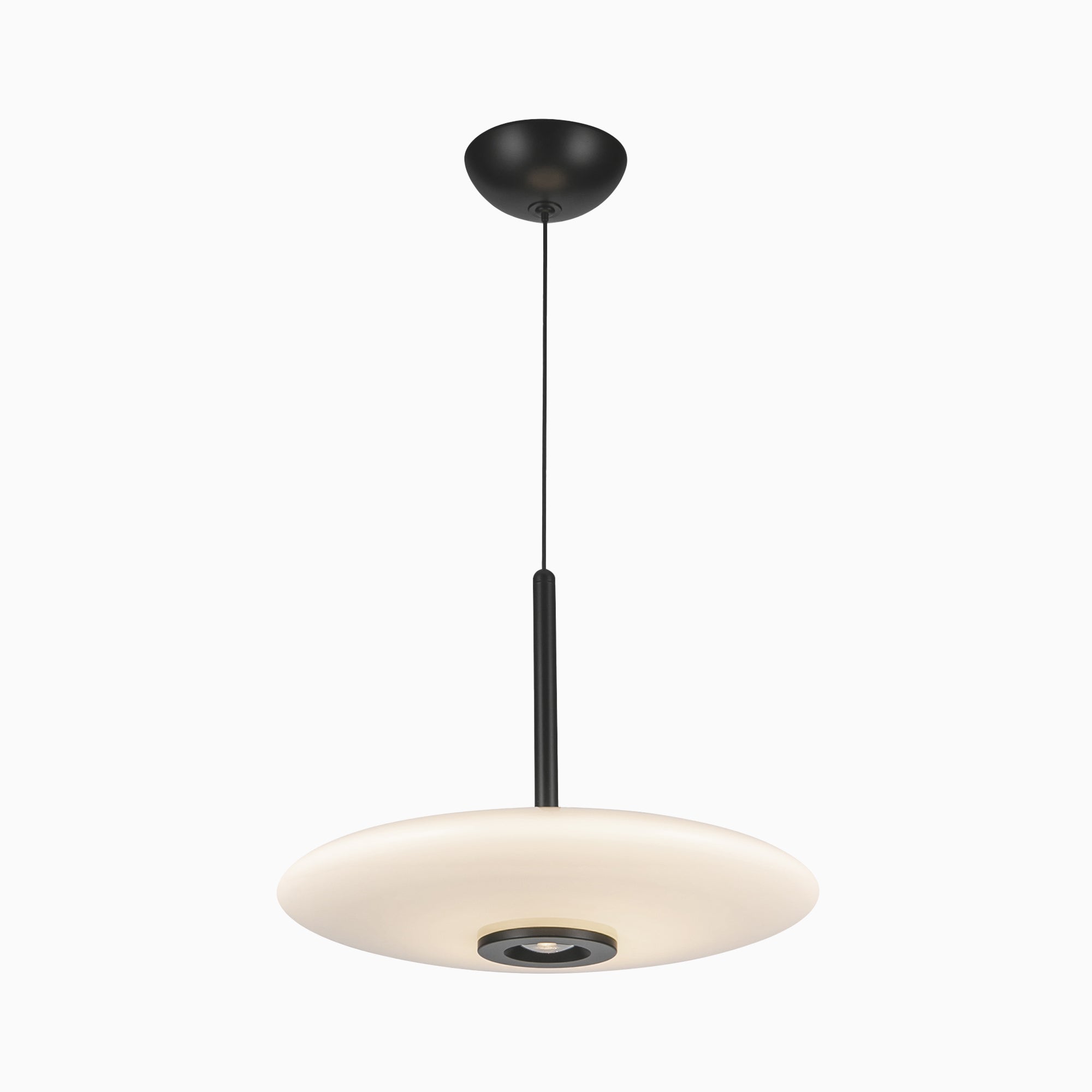 Adler 17" LED Pendant in Black/Glossy Opal Glass, Universal Voltage
