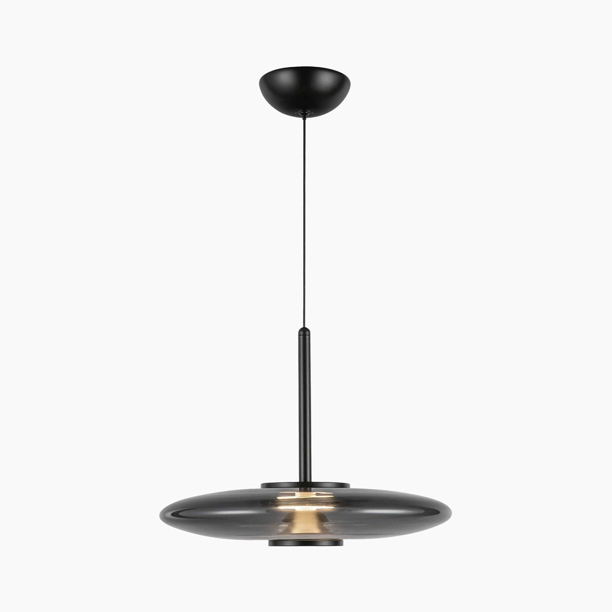 Adler 17" LED Pendant in Black/Smoked Glass, Universal Voltage