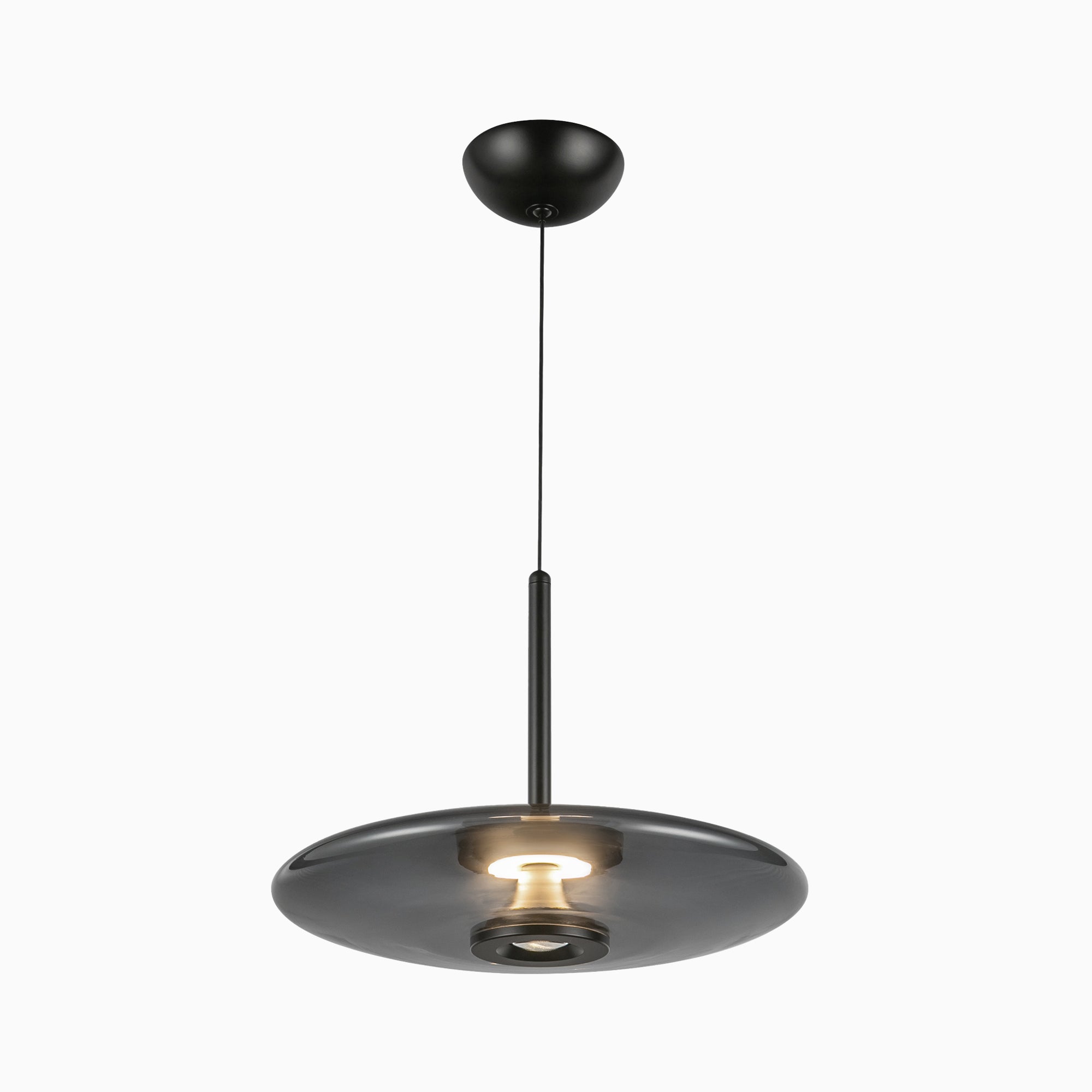 Adler 17" LED Pendant in Black/Smoked Glass, Universal Voltage