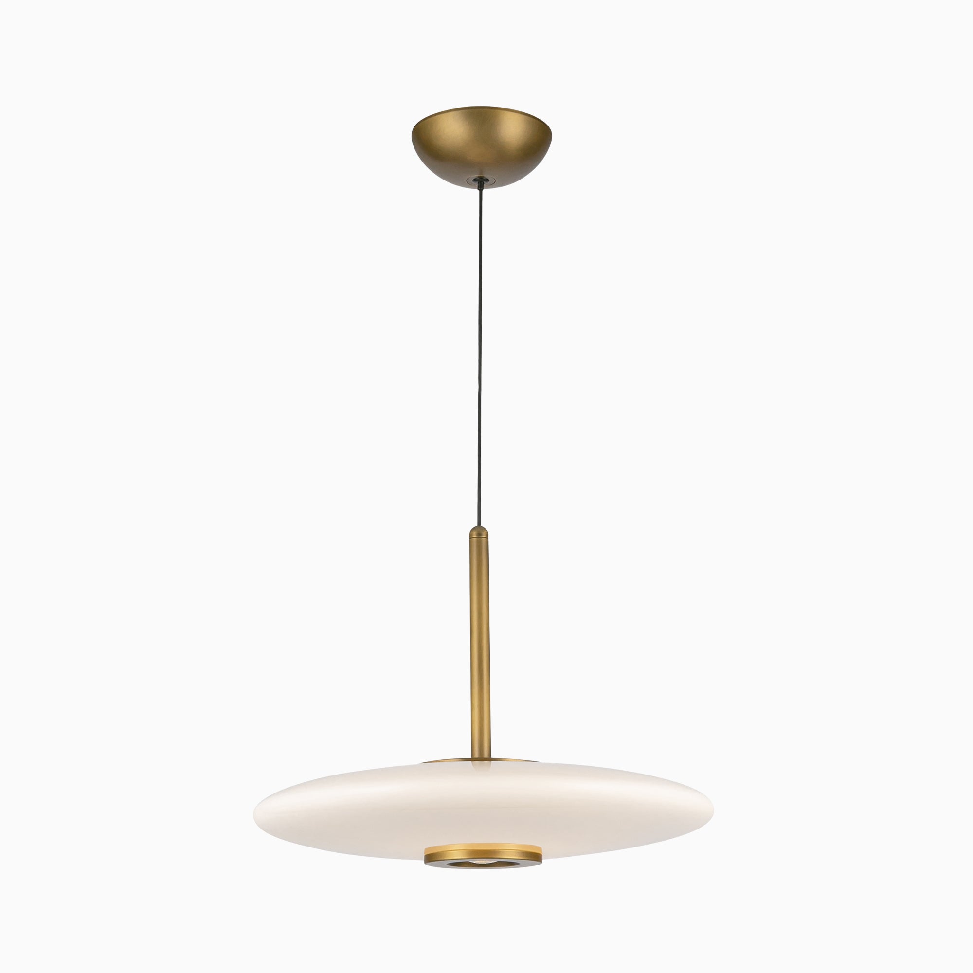 Adler 17" LED Pendant in Vintage Brass/Glossy Opal Glass, Universal Voltage