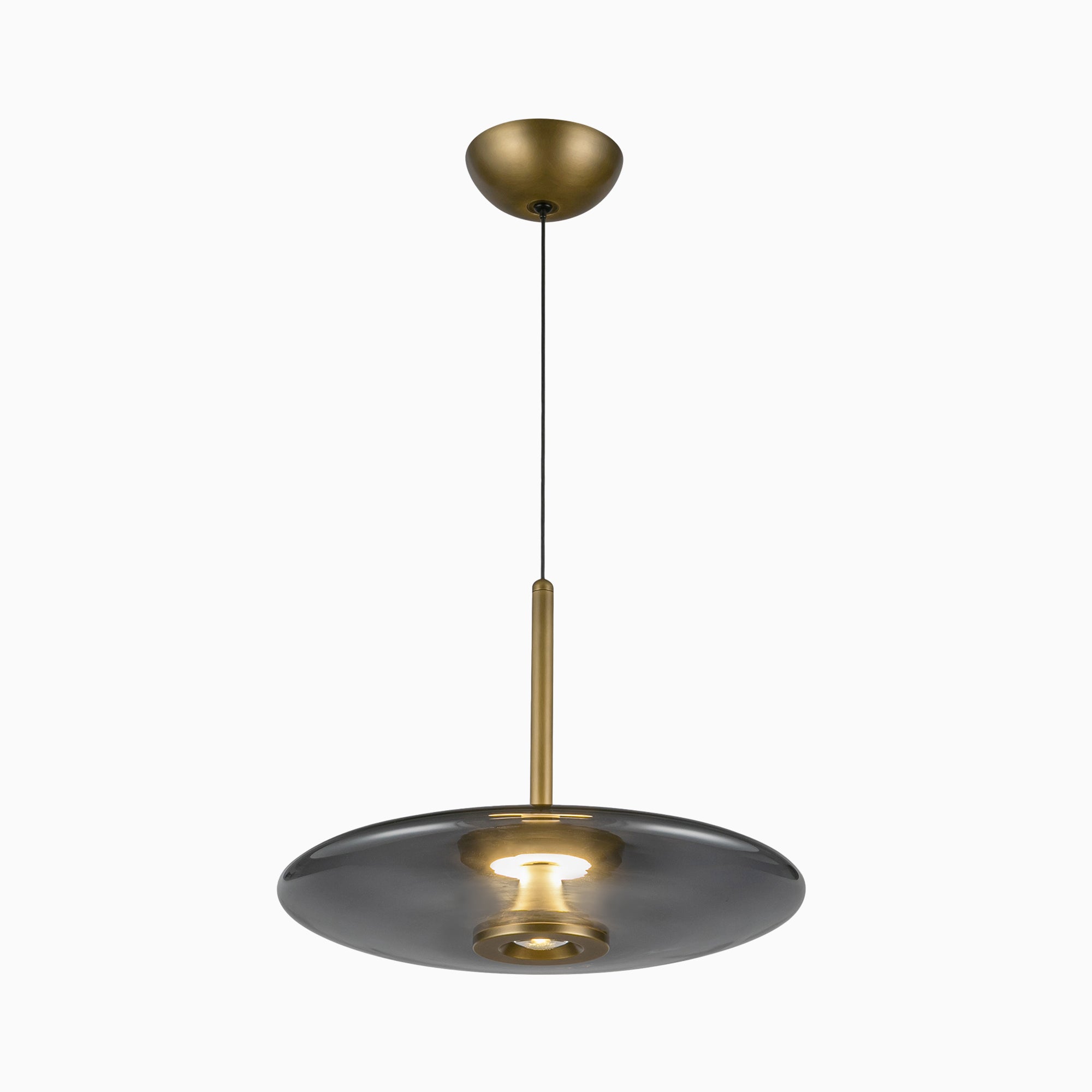 Adler 17" LED Pendant in Vintage Brass/Smoked Glass, Universal Voltage